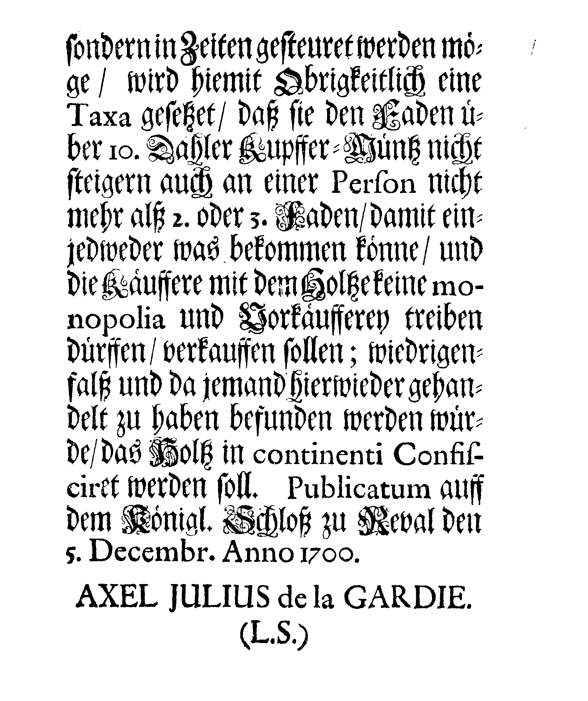 [Axel Julius De la Gardie korraldus]