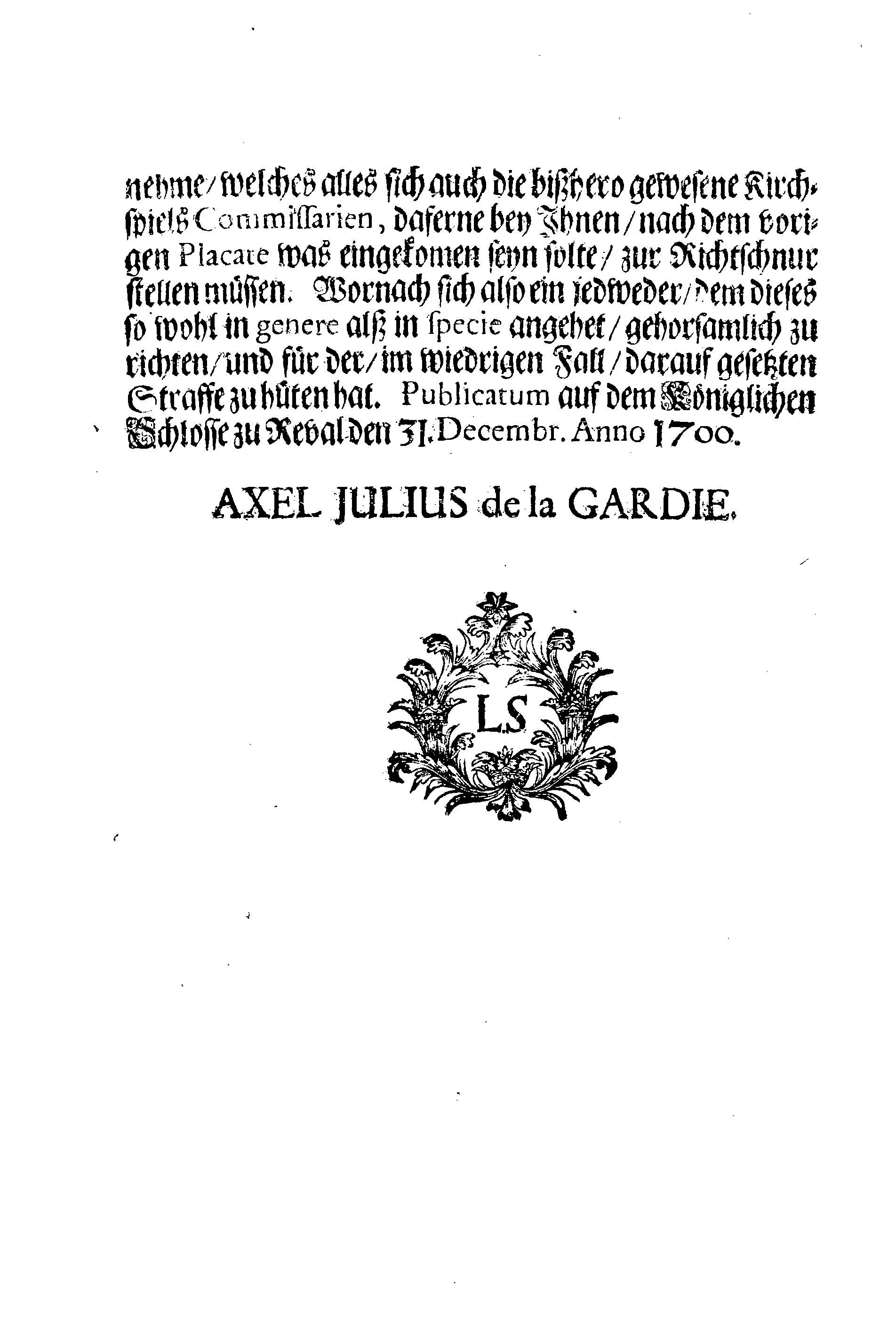 [Axel Julius De la Gardie korraldus]