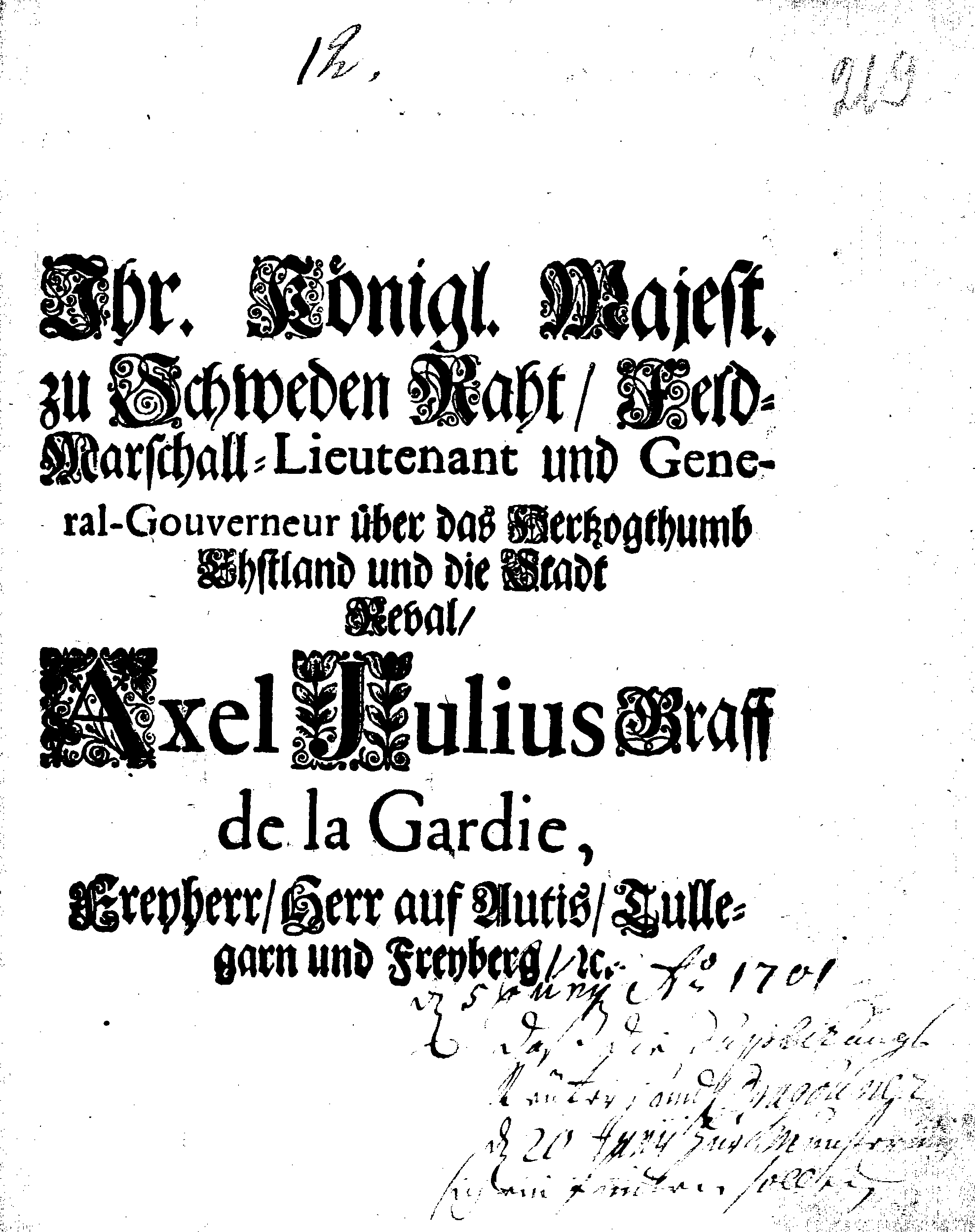 [Axel Julius De la Gardie korraldus]