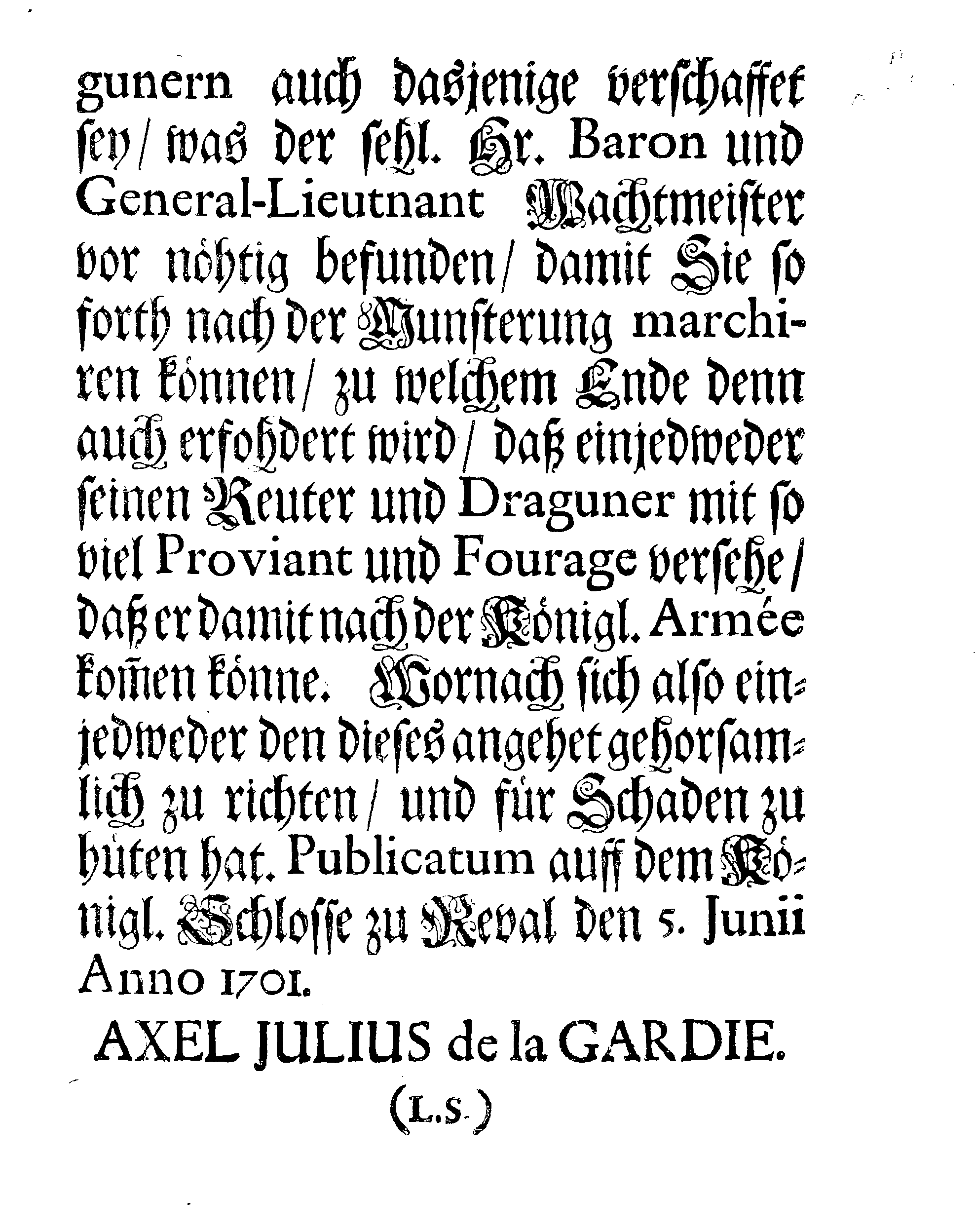 [Axel Julius De la Gardie korraldus]