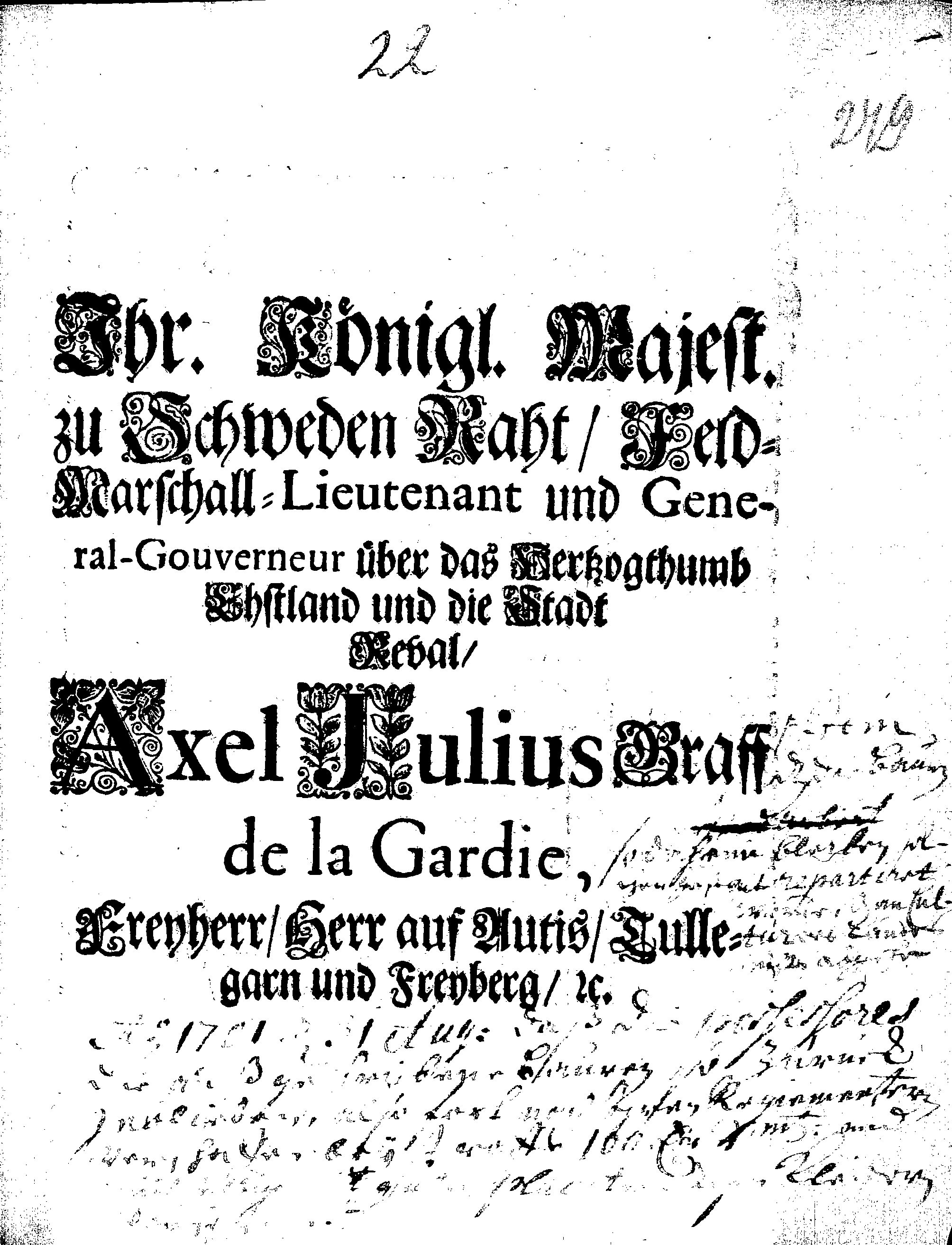 [Axel Julius De la Gardie korraldus]