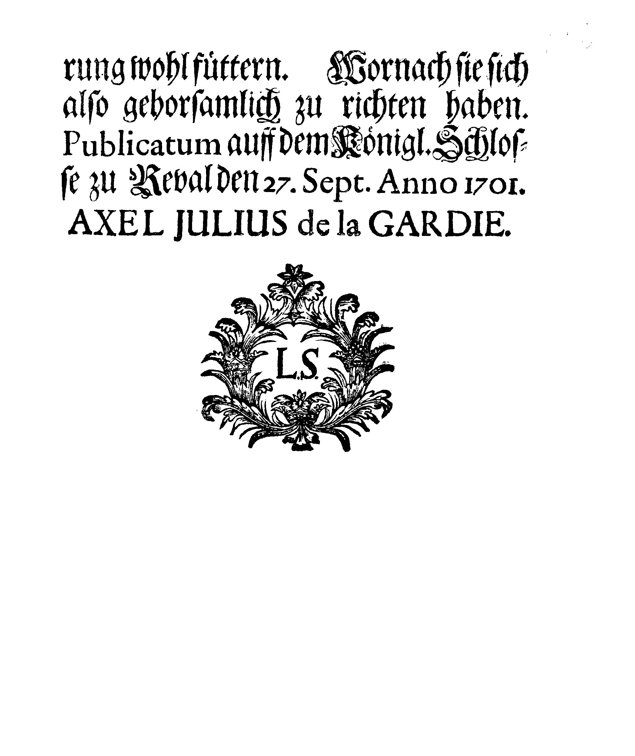 [Axel Julius De la Gardie korraldus]