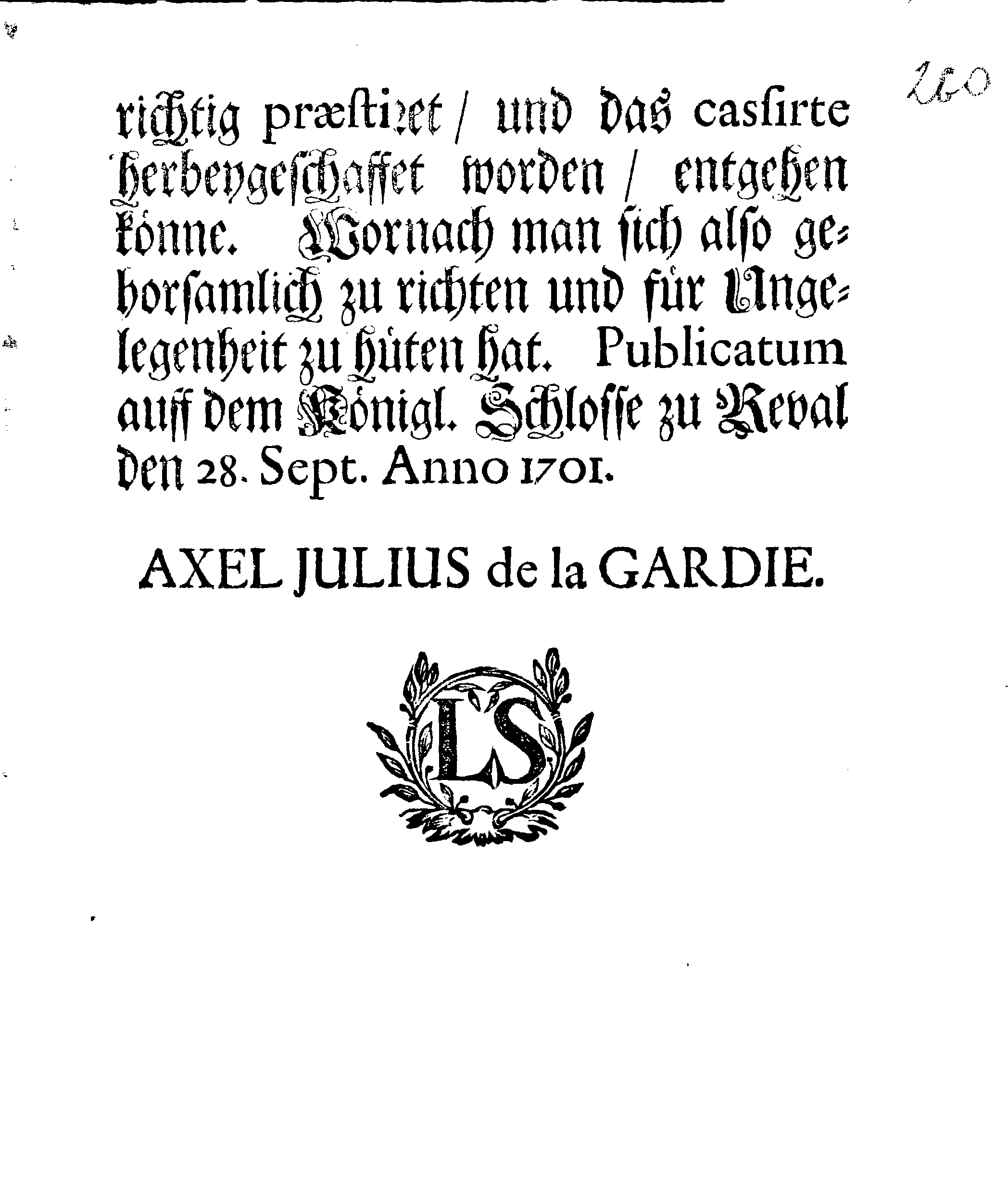 [Axel Julius De la Gardie korraldus]