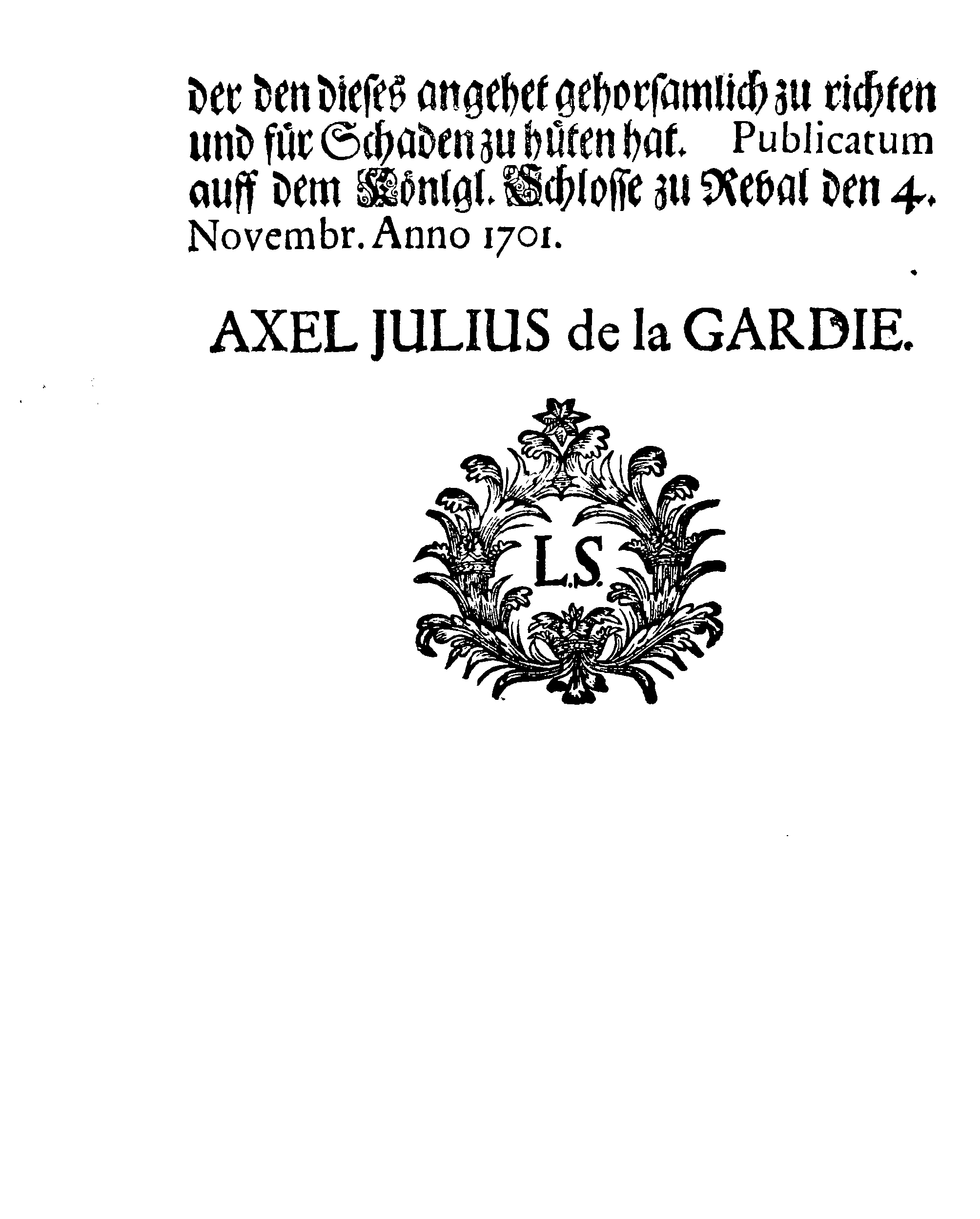 [Axel Julius De la Gardie korraldus]