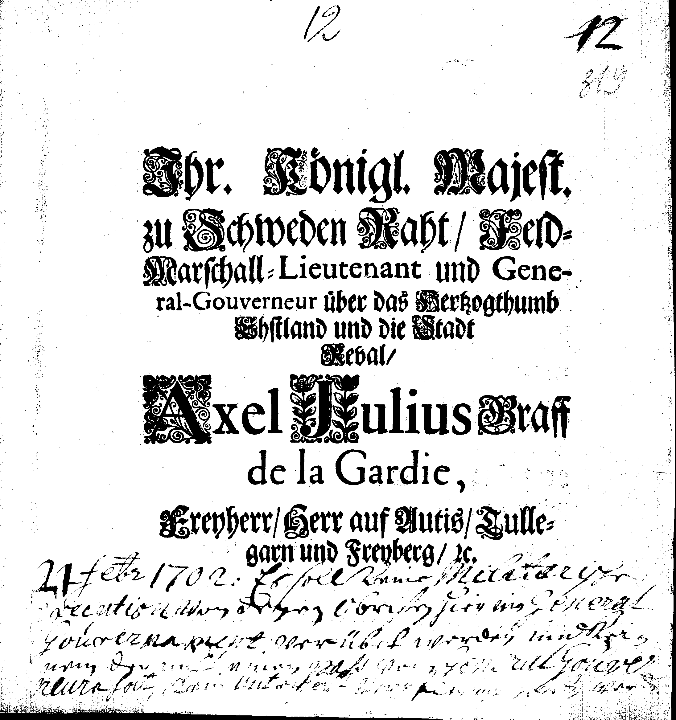 [Axel Julius De la Gardie korraldus]