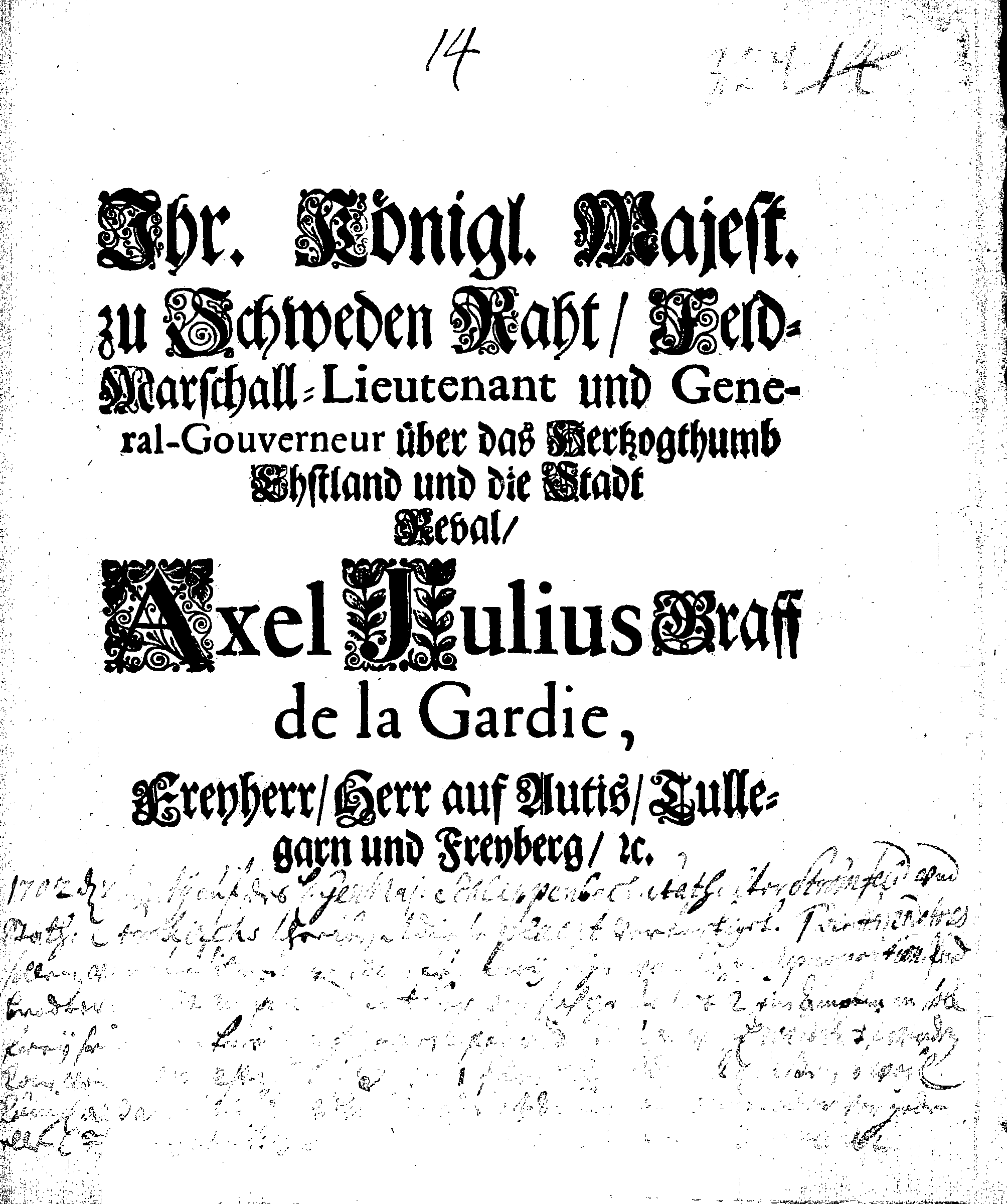 [Axel Julius De la Gardie korraldus]