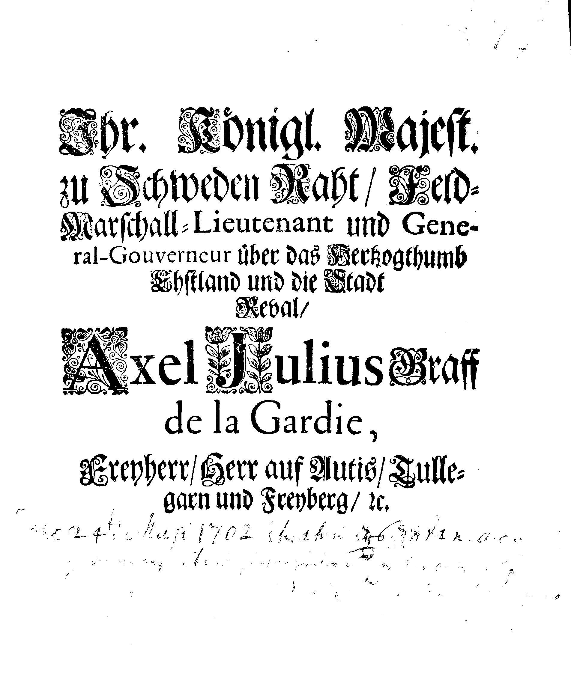 [Axel Julius De la Gardie korraldus]