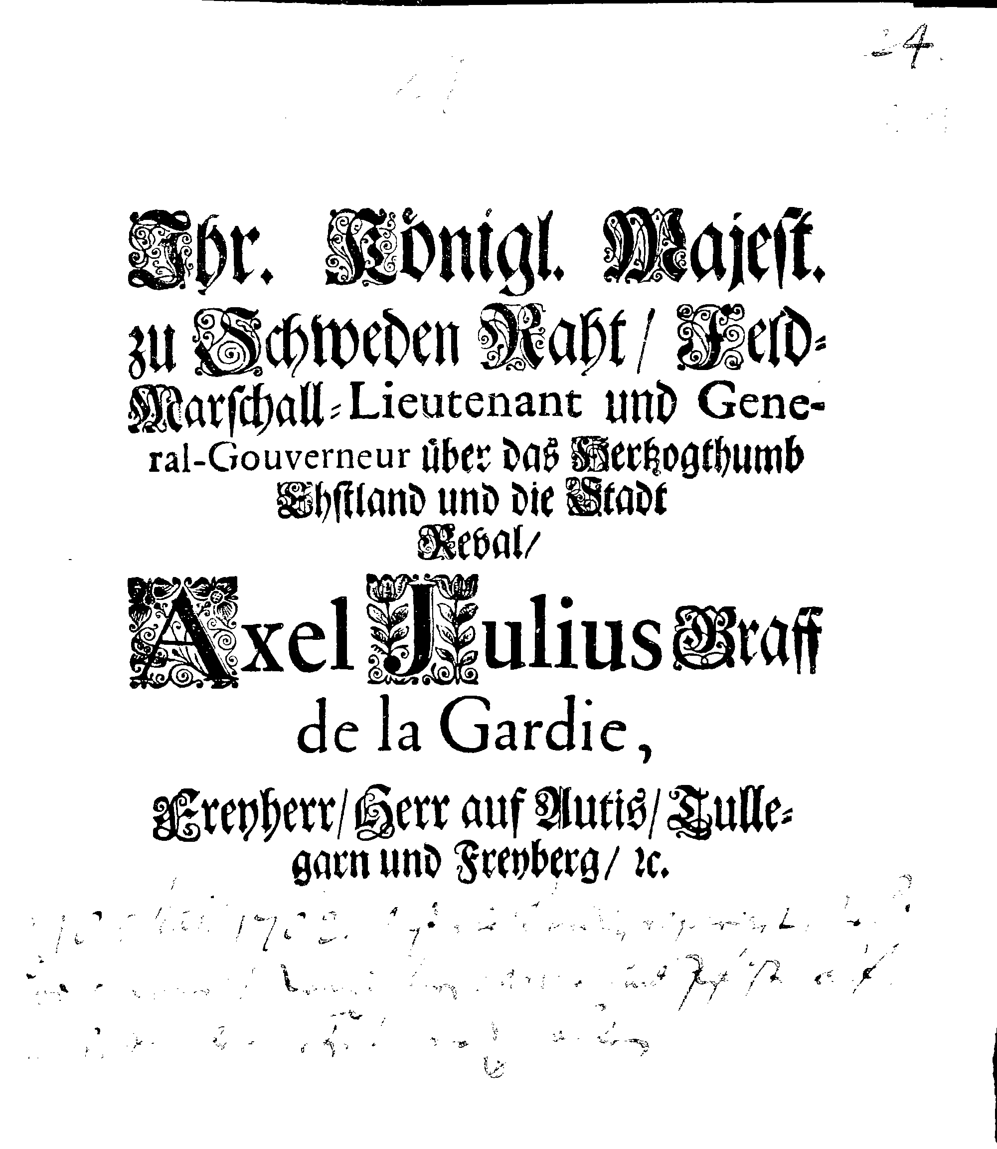 [Axel Julius De la Gardie korraldus]