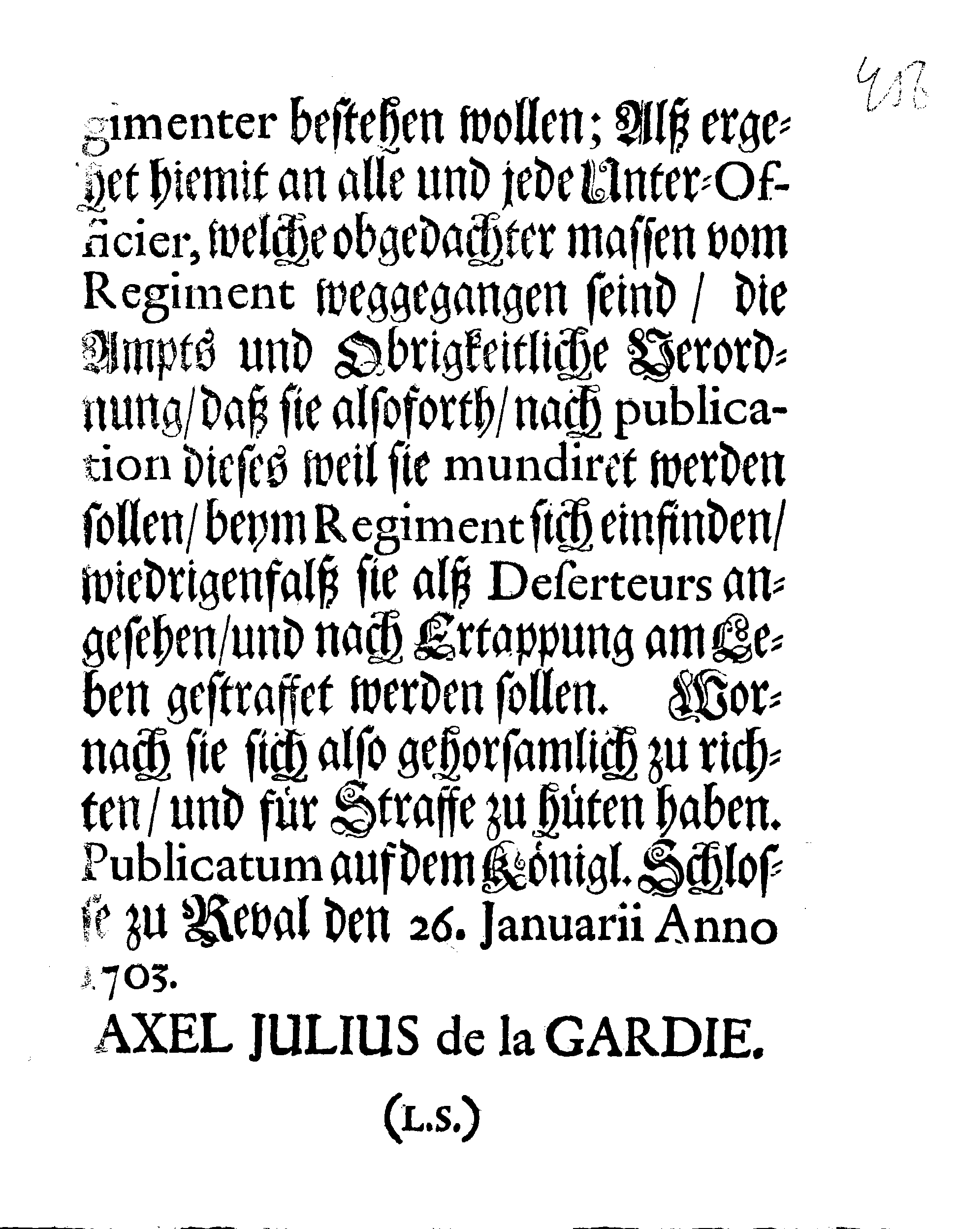 [Axel Julius De la Gardie korraldus]