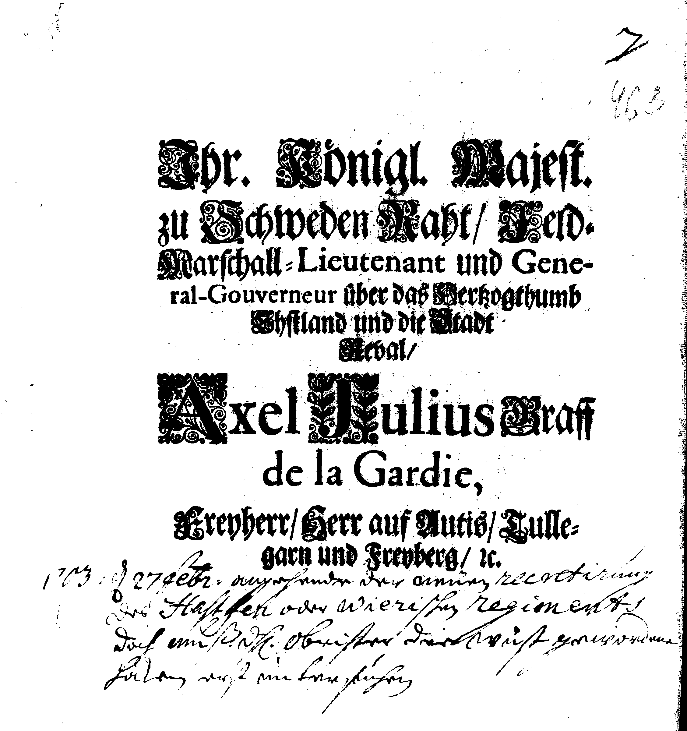 [Axel Julius De la Gardie korraldus]