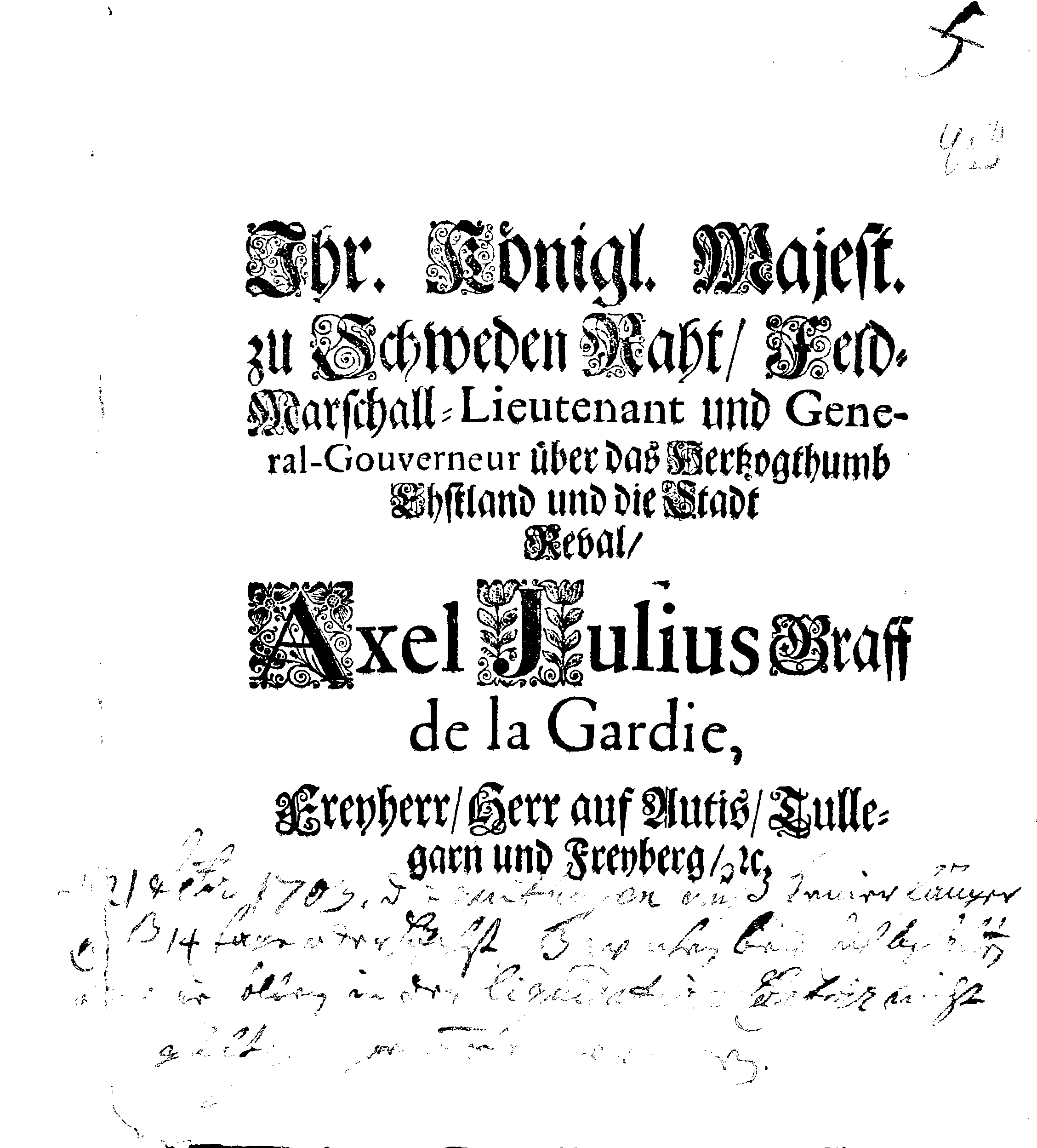 [Axel Julius De la Gardie korraldus]