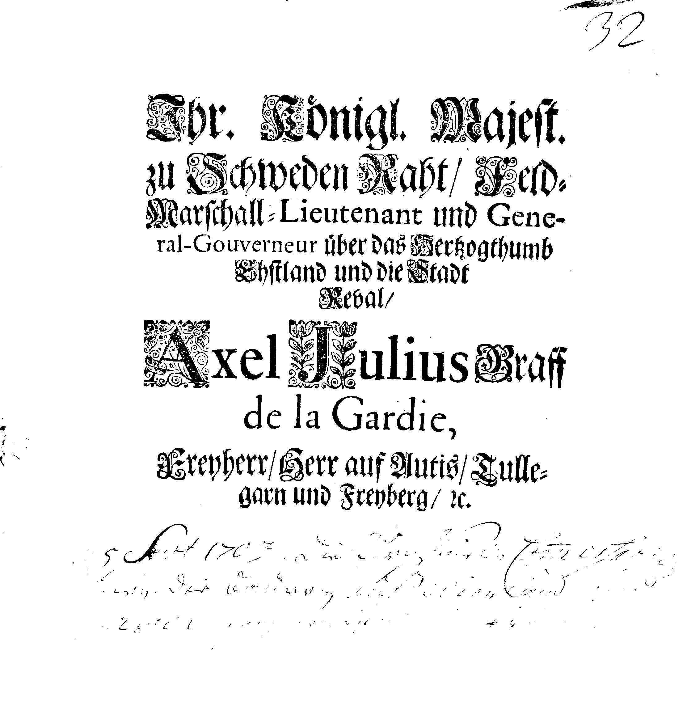 [Axel Julius De la Gardie korraldus]