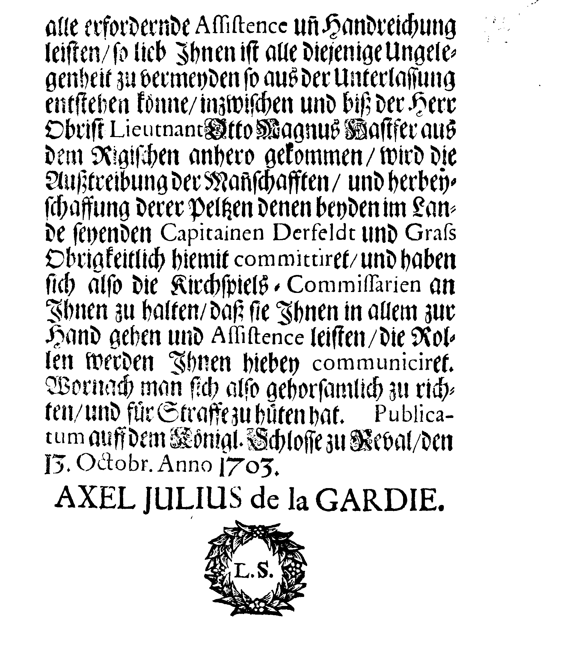 [Axel Julius De la Gardie korraldus]