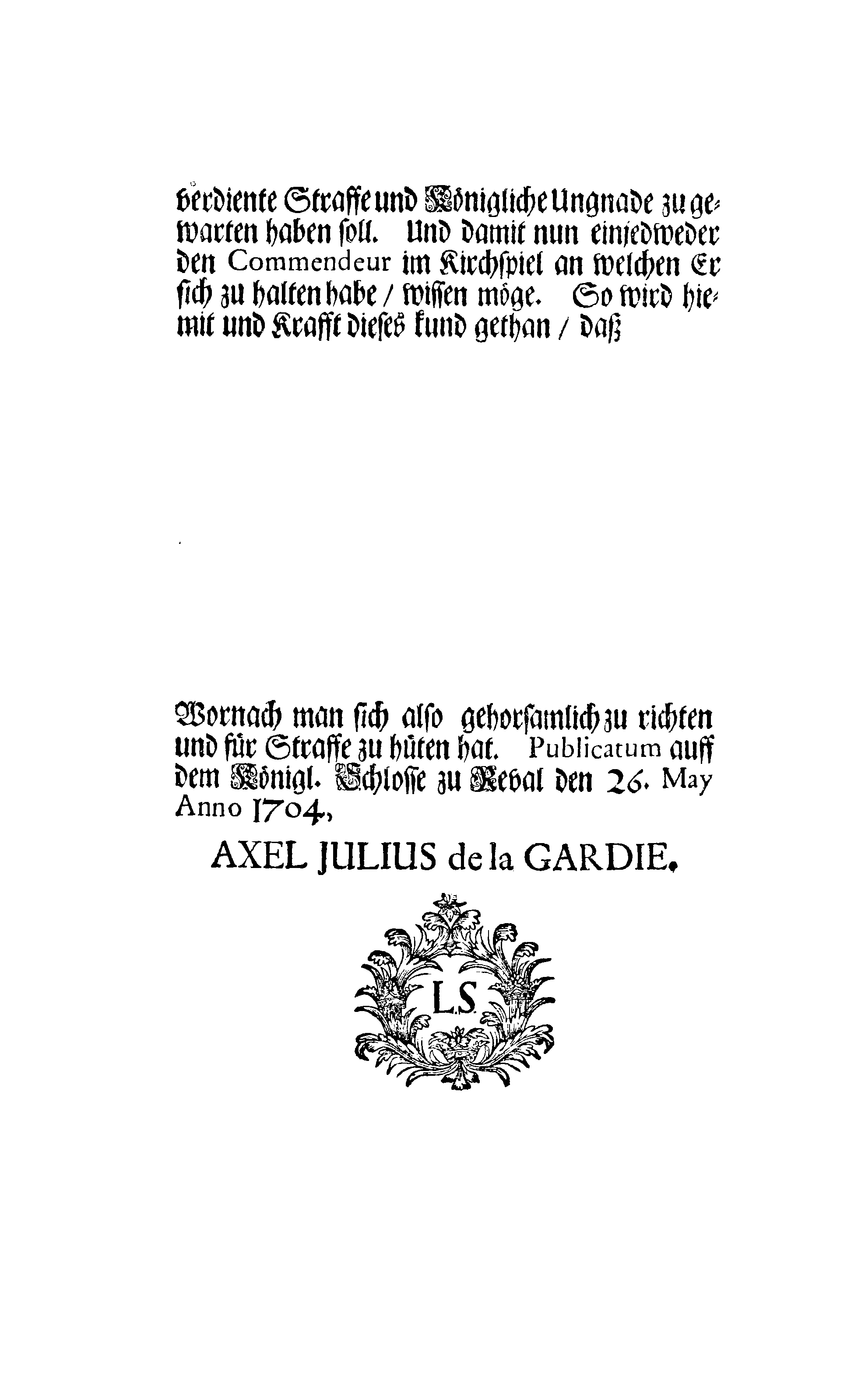 [Axel Julius De la Gardie korraldus]