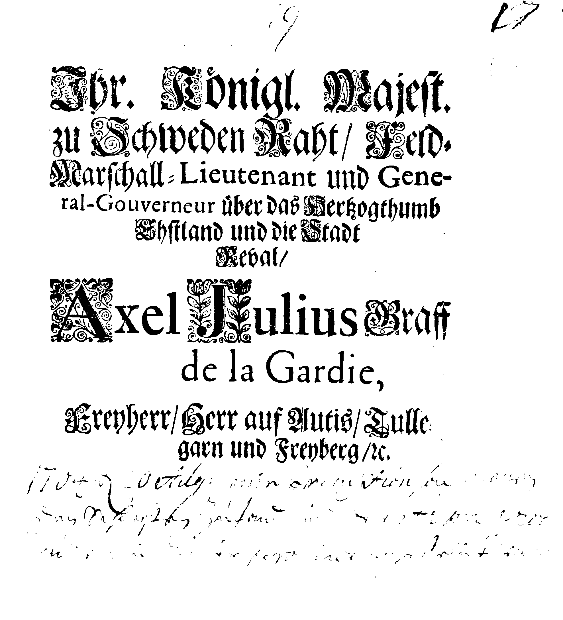 [Axel Julius De la Gardie korraldus]