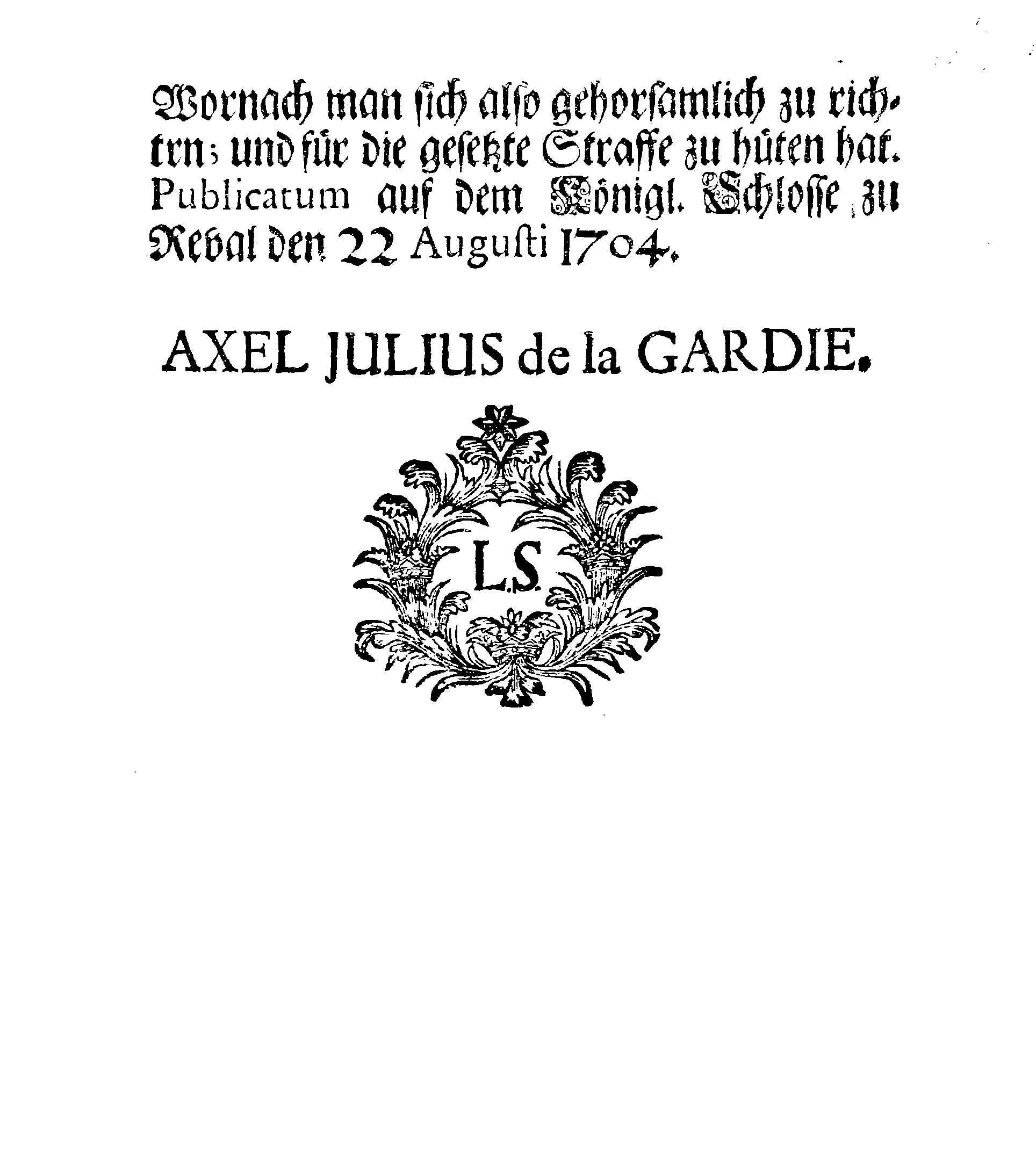 [Axel Julius De la Gardie korraldus]