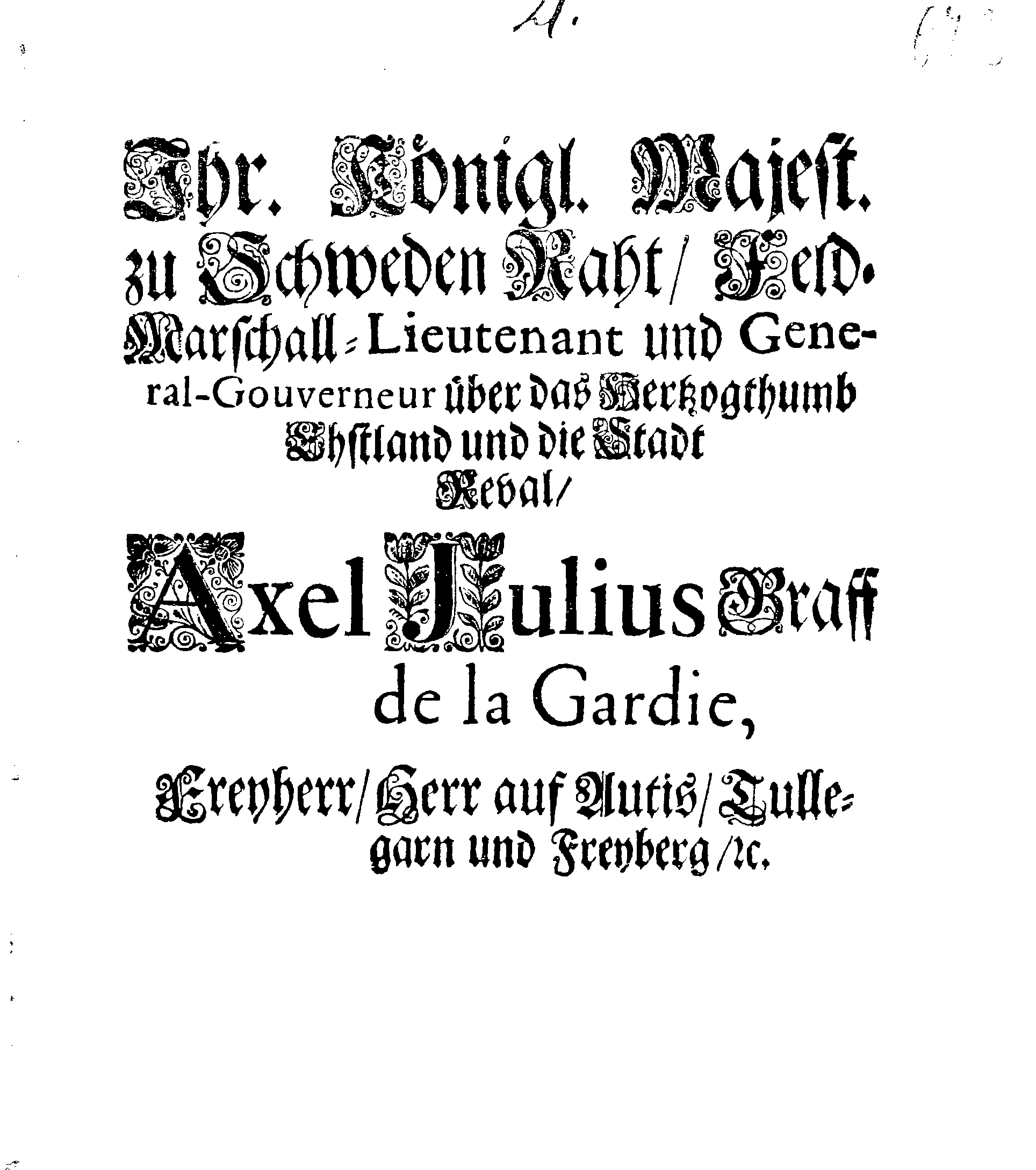 [Axel Julius De la Gardie korraldus]