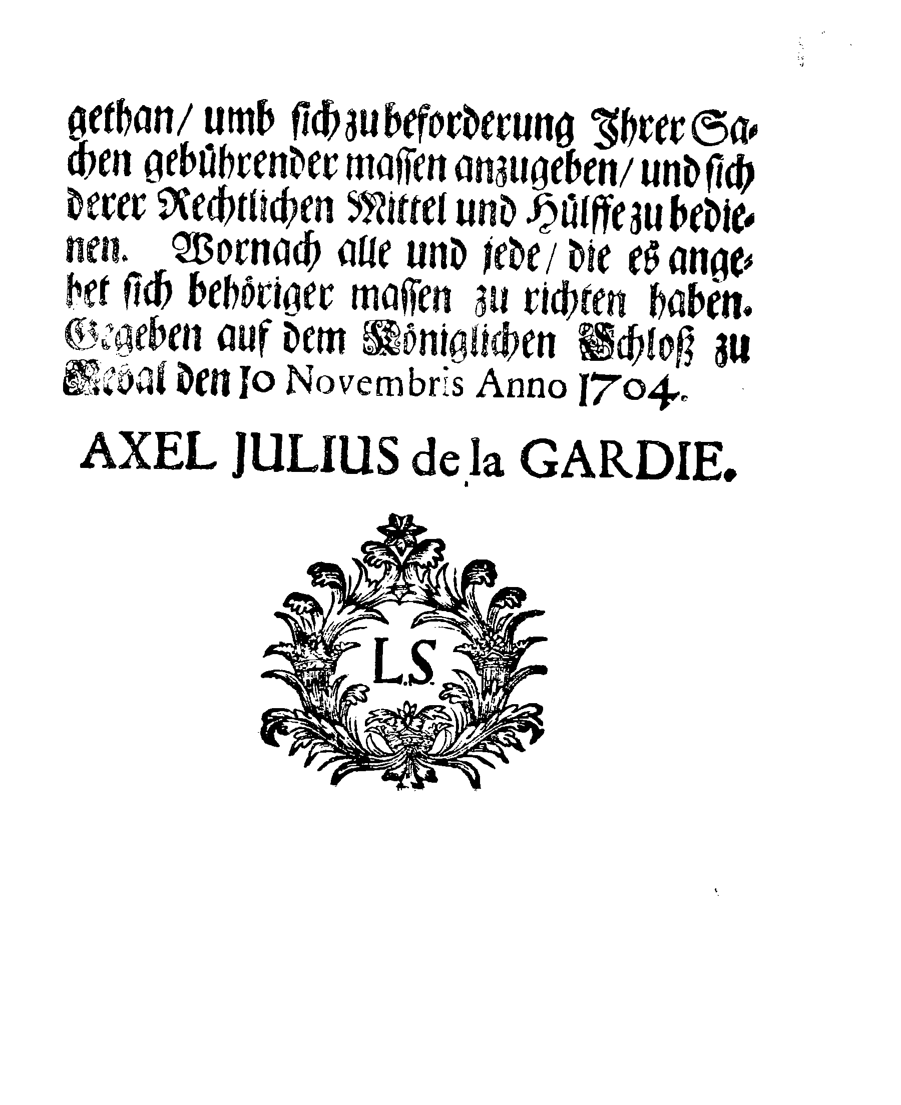 [Axel Julius De la Gardie korraldus]