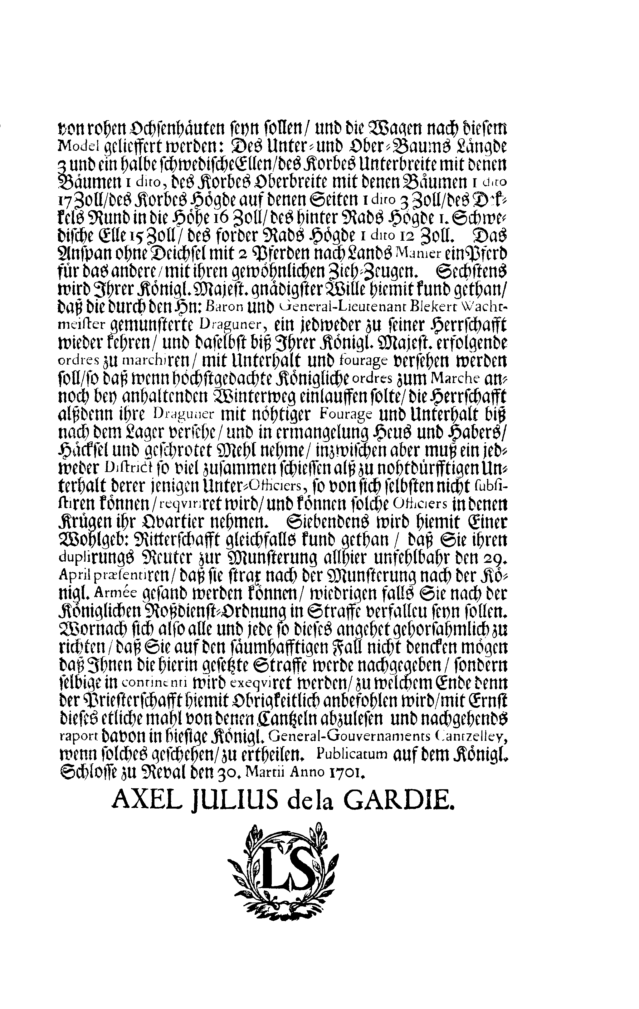 [Axel Julius De la Gardie korraldus]