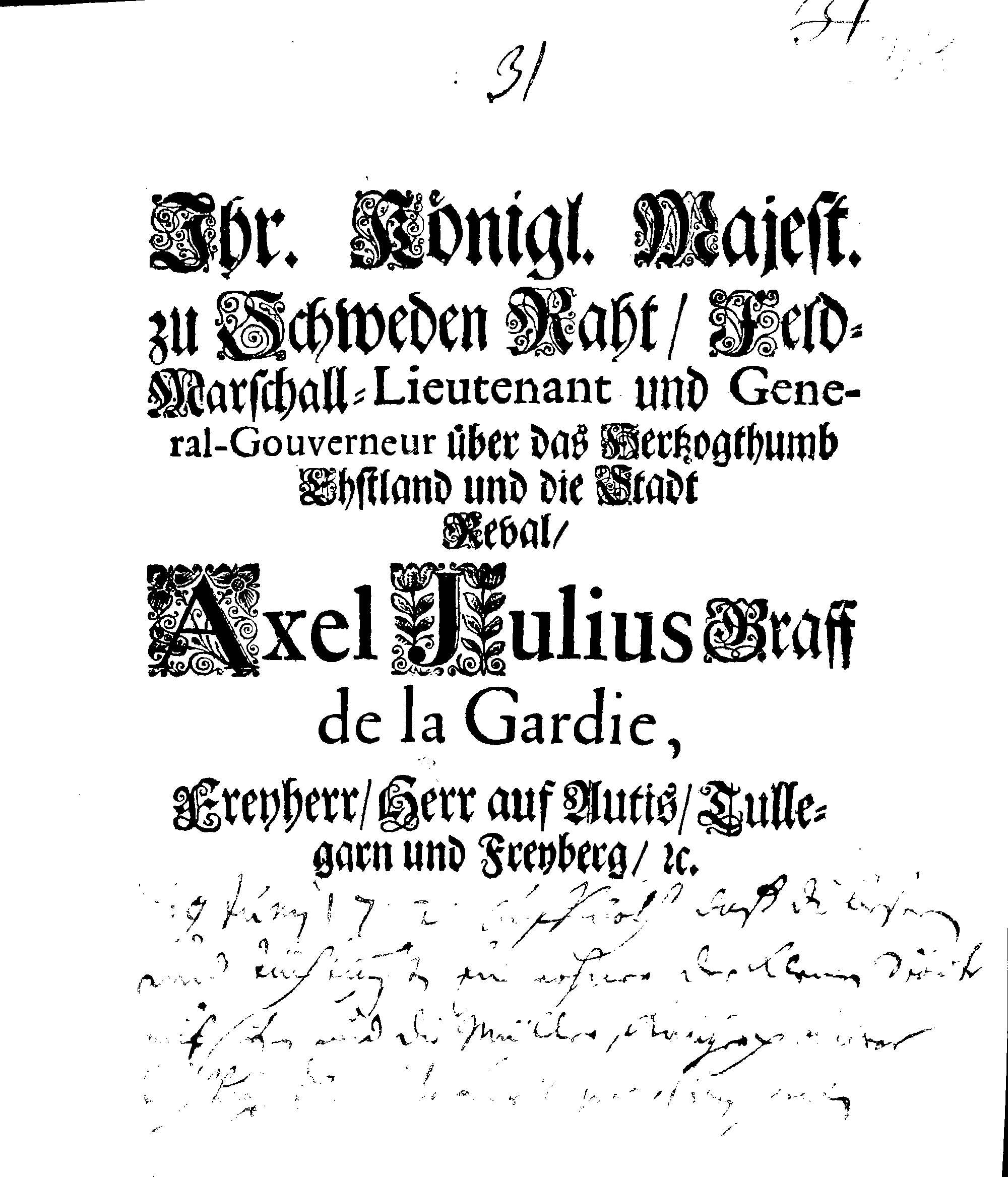 [Axel Julius De la Gardie korraldus]