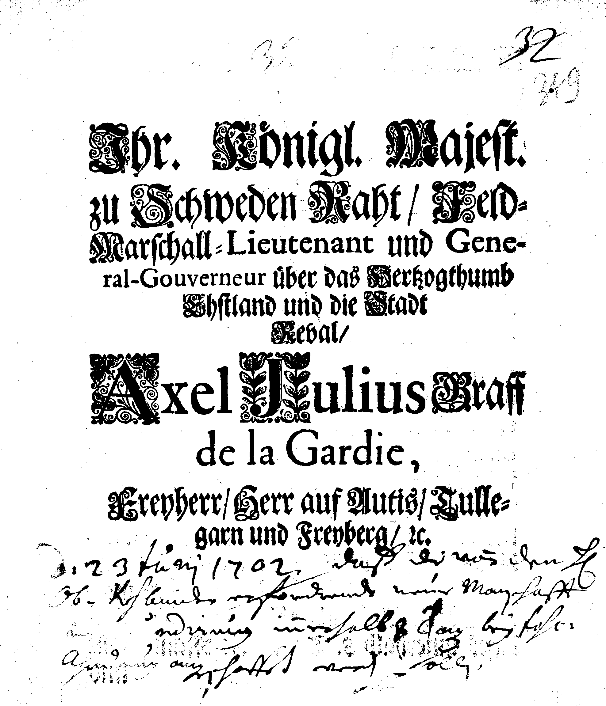 [Axel Julius De la Gardie korraldus]