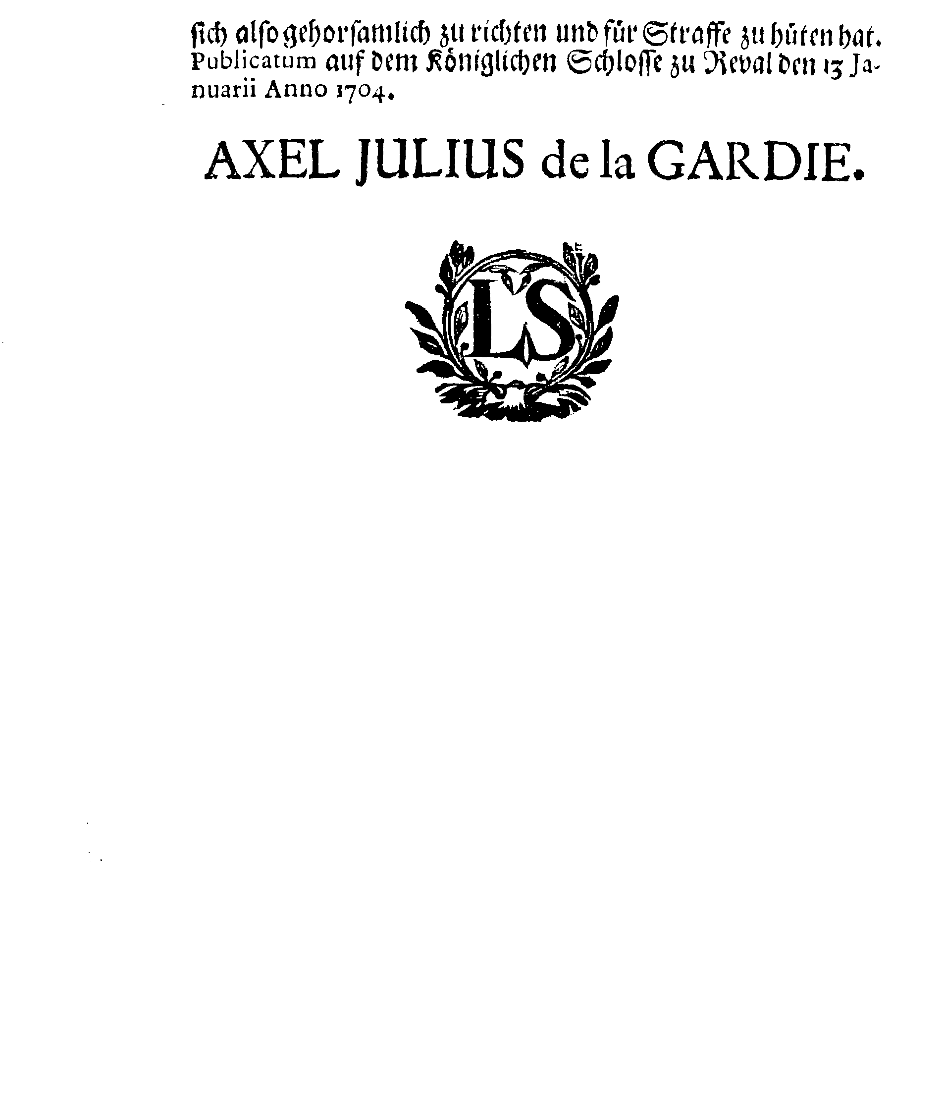 [Axel Julius De la Gardie korraldus]