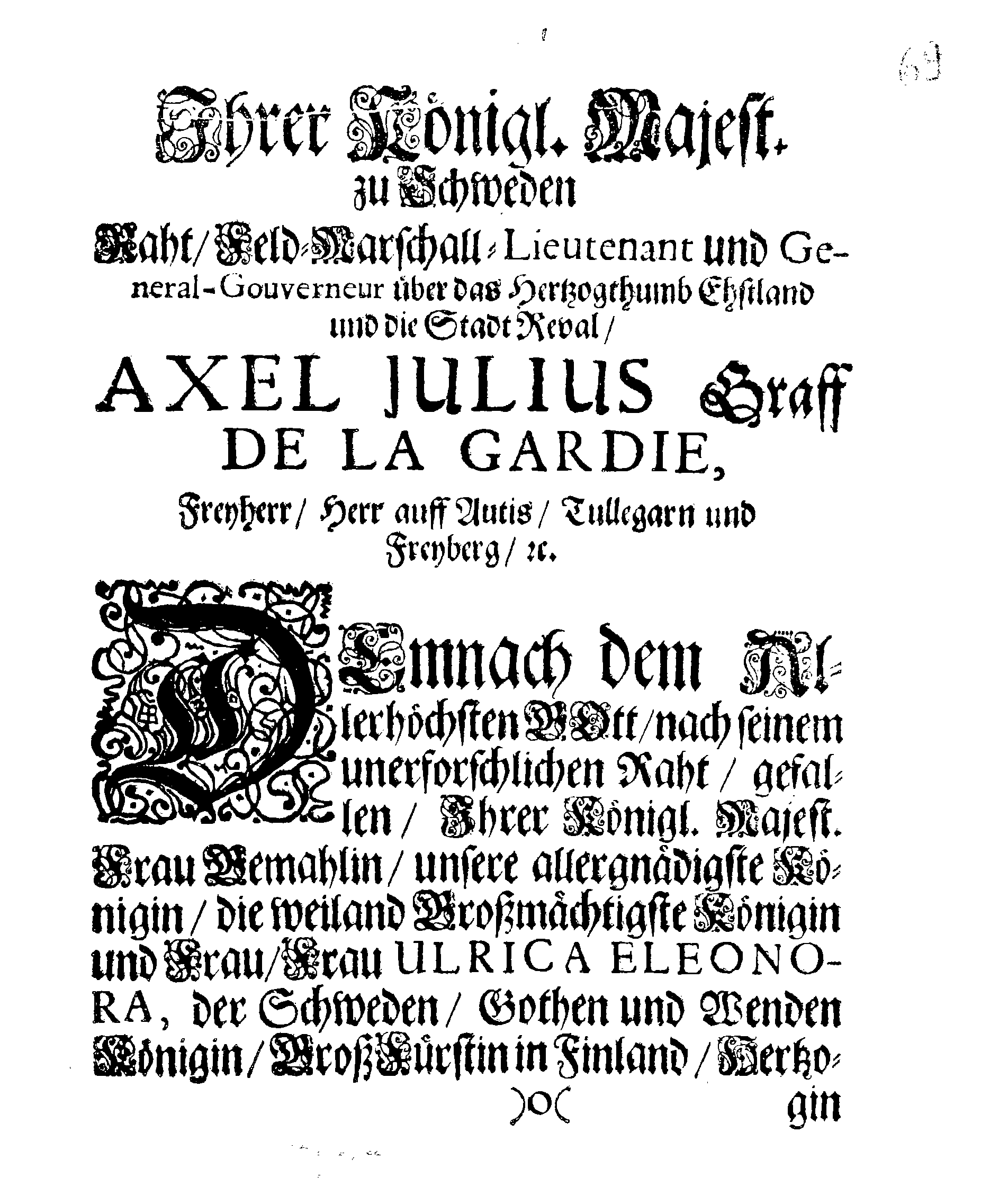 [Axel Julius De la Gardie korraldus]