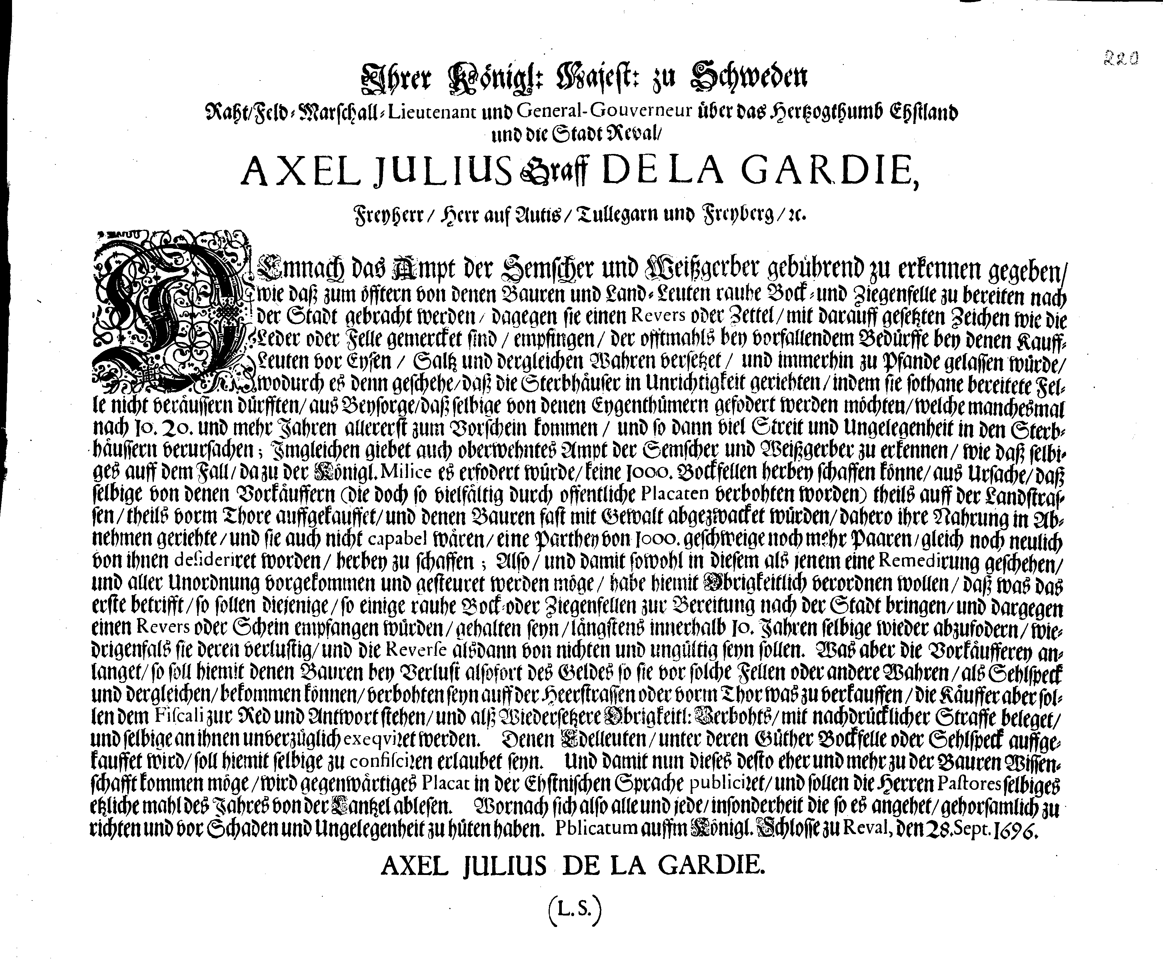 [Axel Julius De la Gardie korraldus]