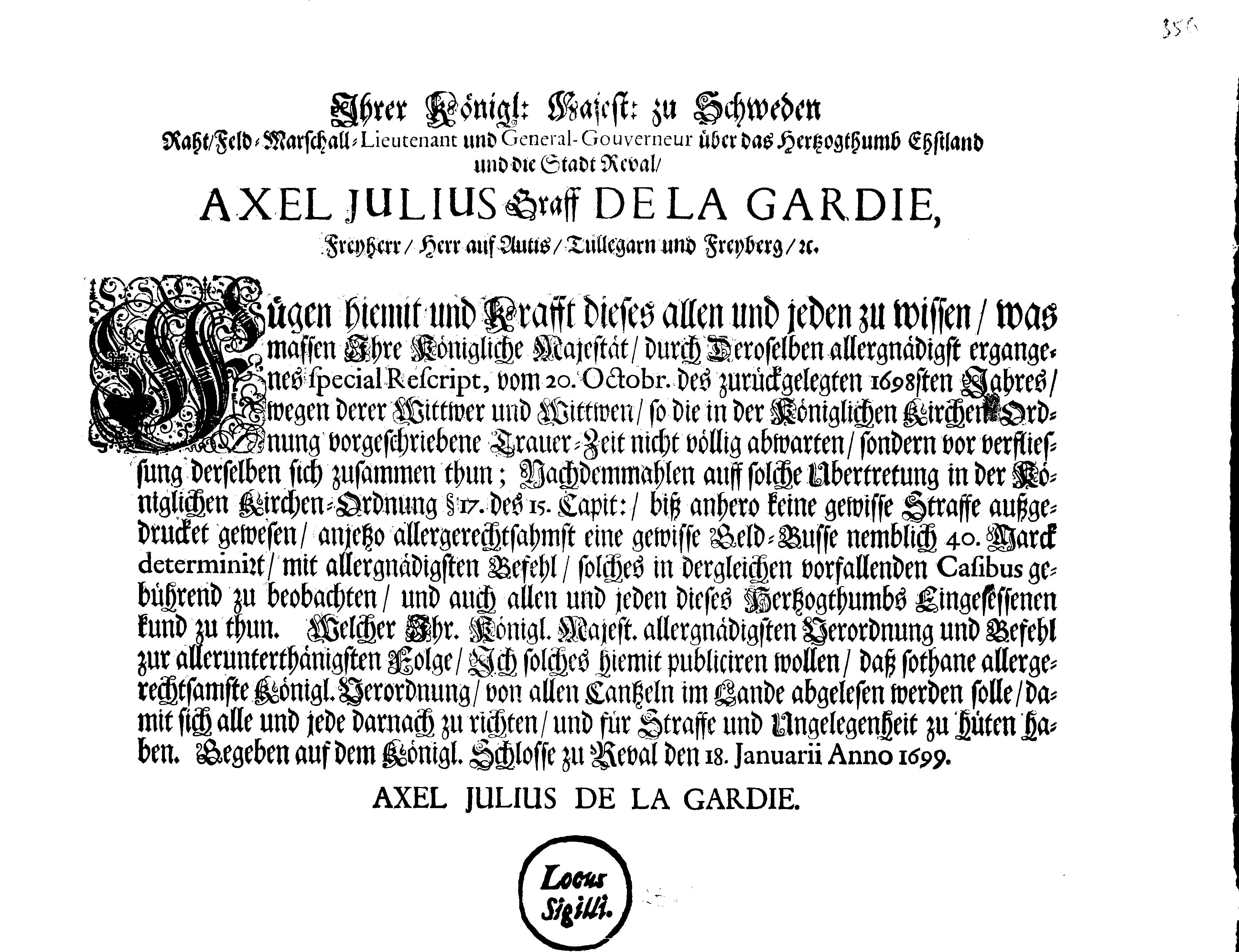 [Axel Julius De la Gardie korraldus]