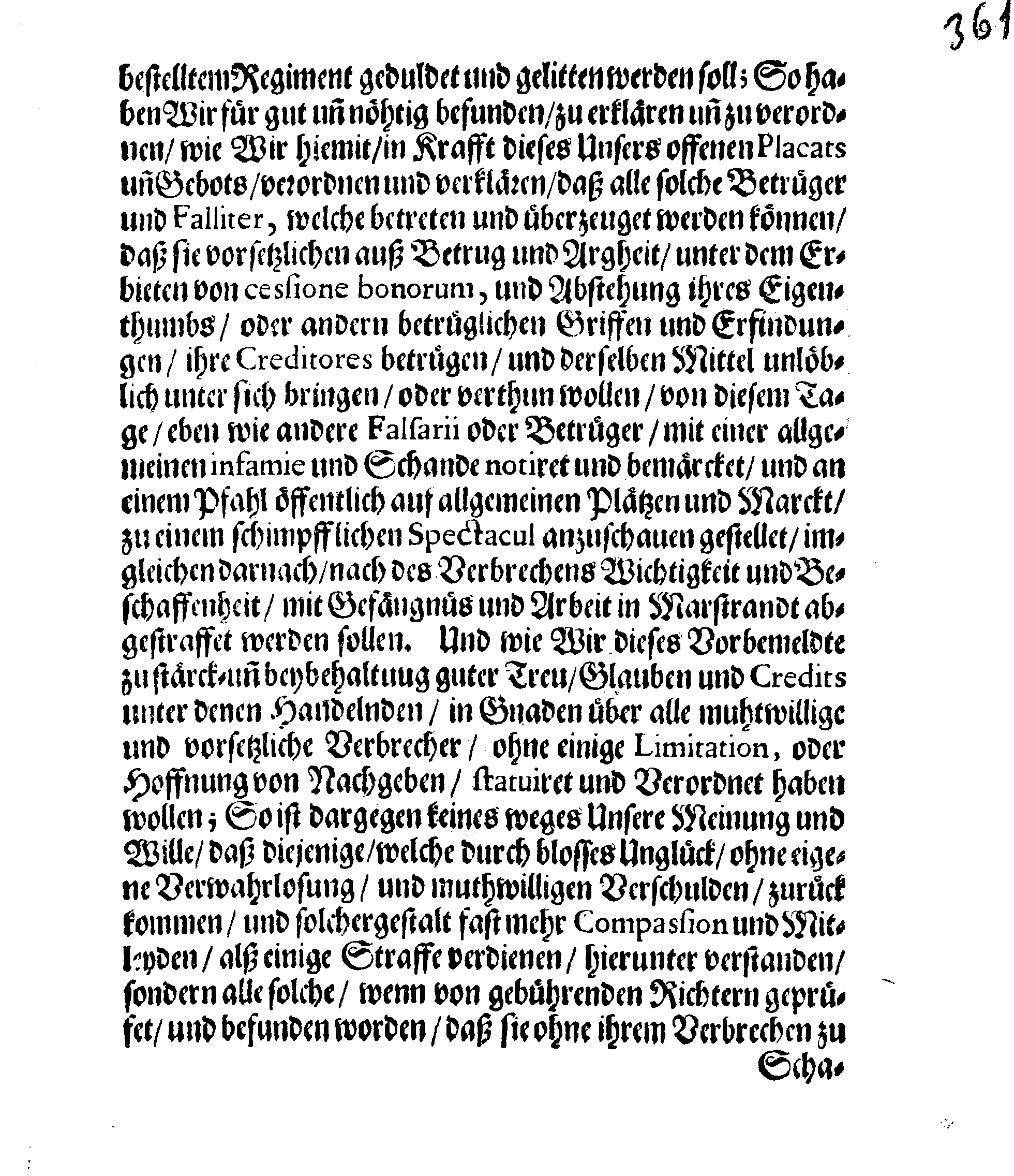 Ihr: Königl: Majest: PLACAT und GEBOT, angehende Vorsetzliche Fallissementer, und derer Straffe die damit betreten werden