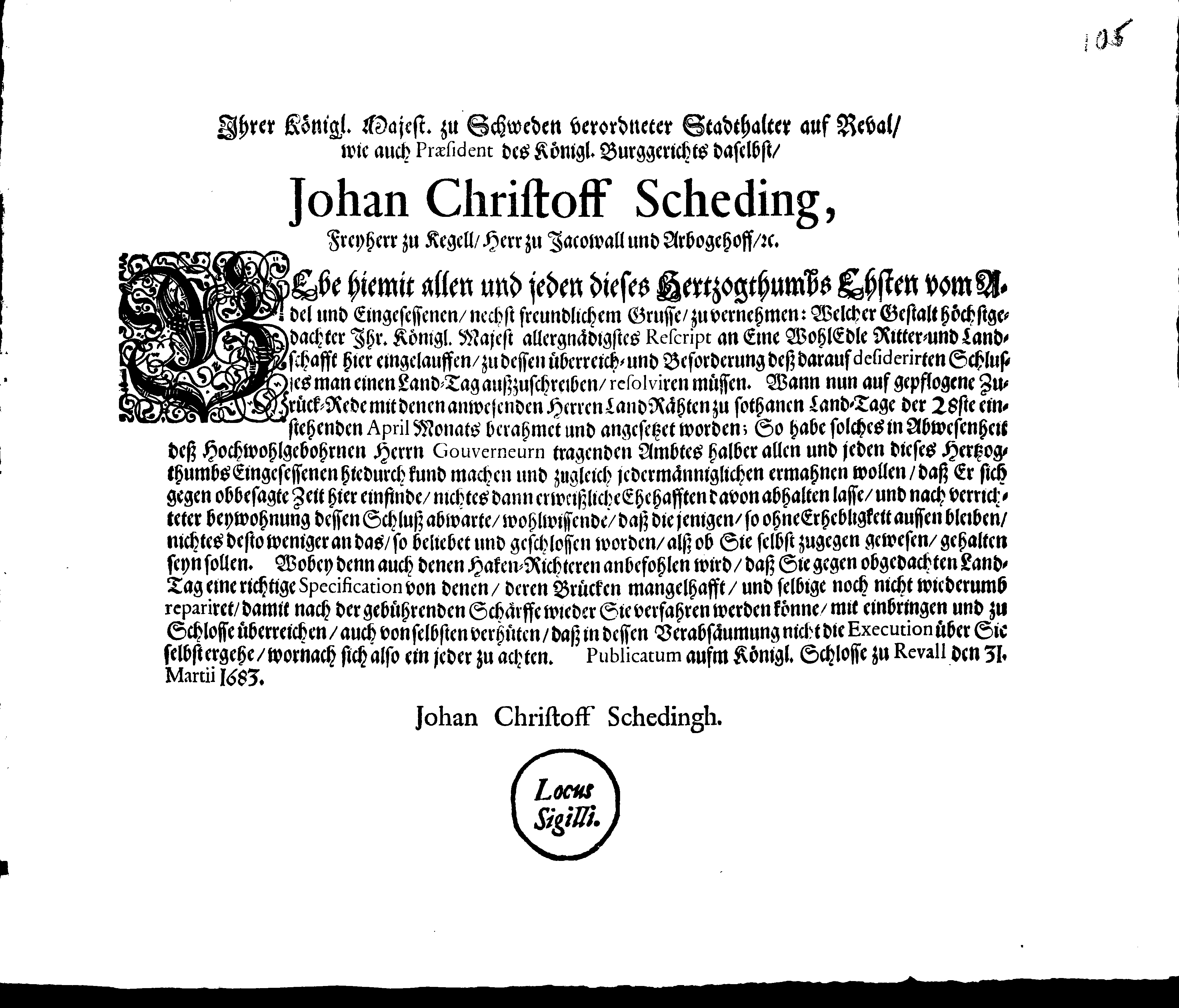 [Johan Christopher von Scheidingi korraldus]