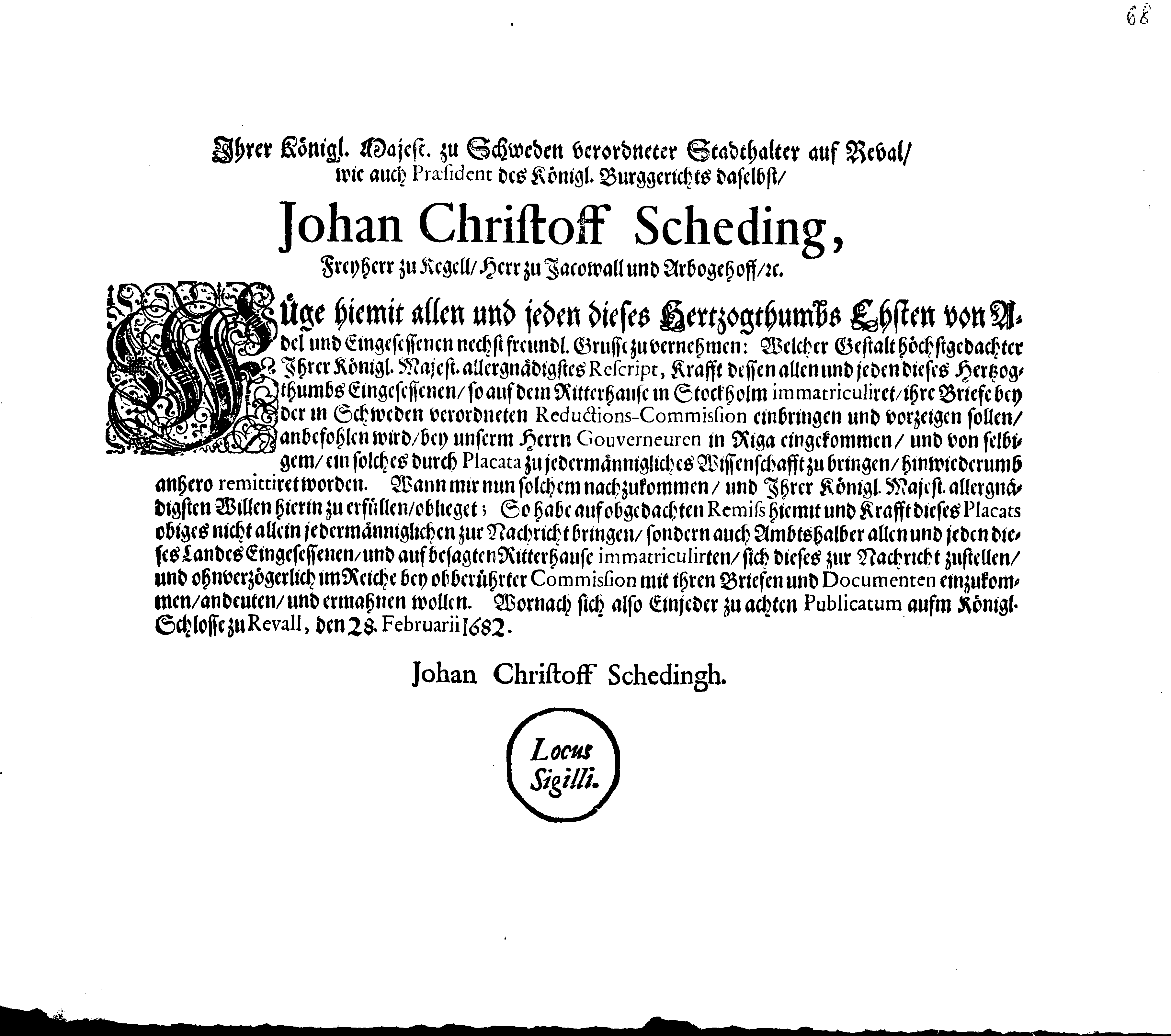 [Johan Christopher von Scheidingi korraldus]