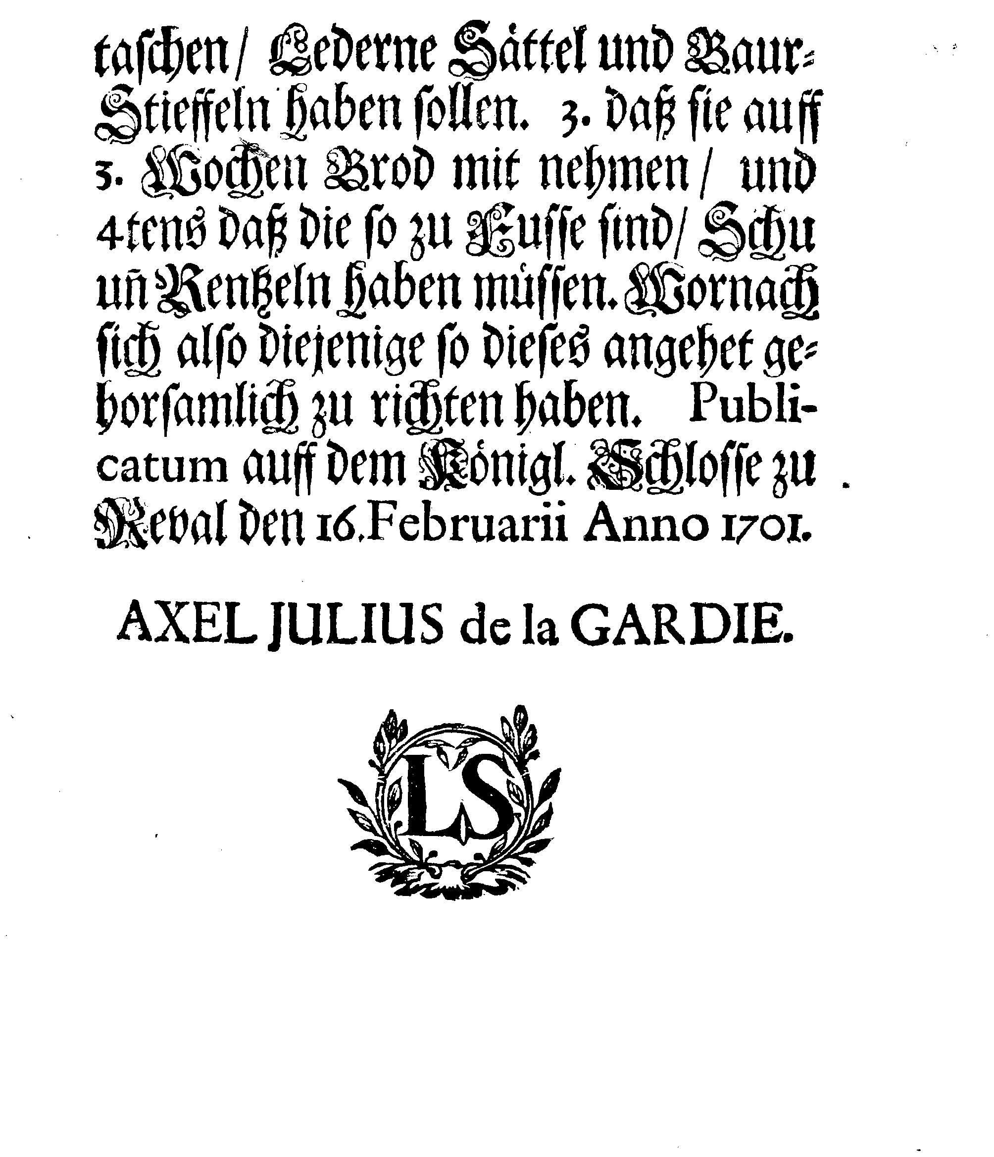 [Axel Julius De la Gardie korraldus]