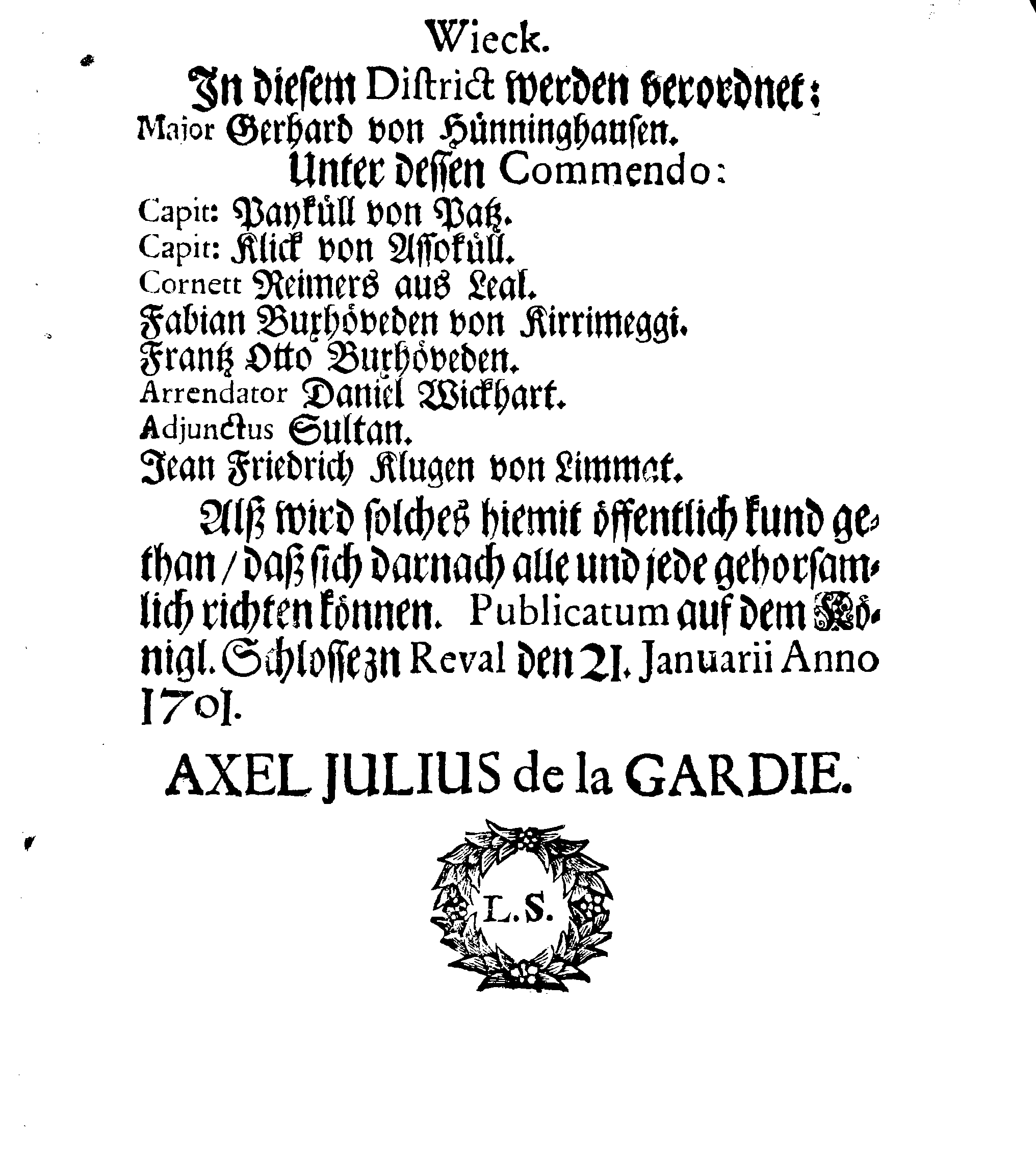 [Axel Julius De la Gardie korraldus]