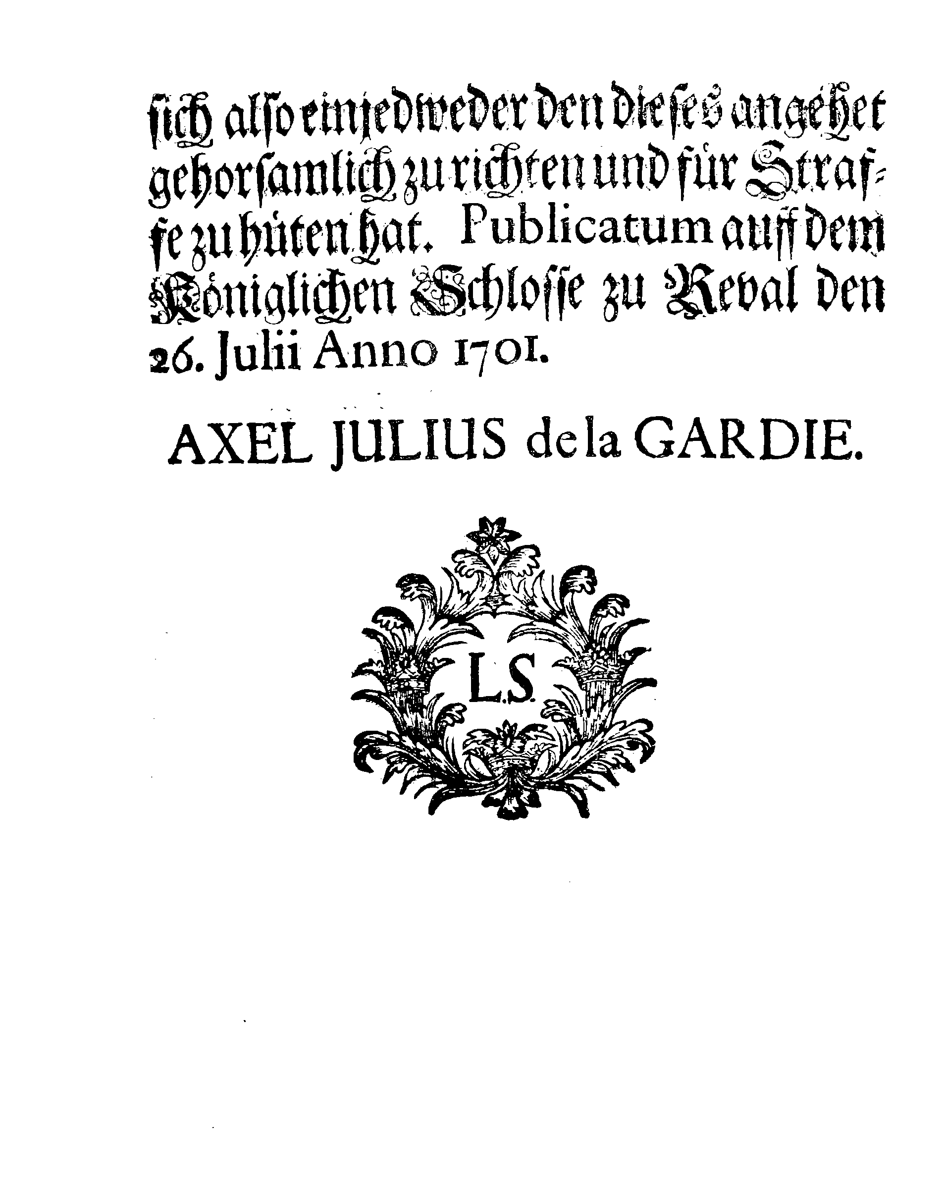 [Axel Julius De la Gardie korraldus]