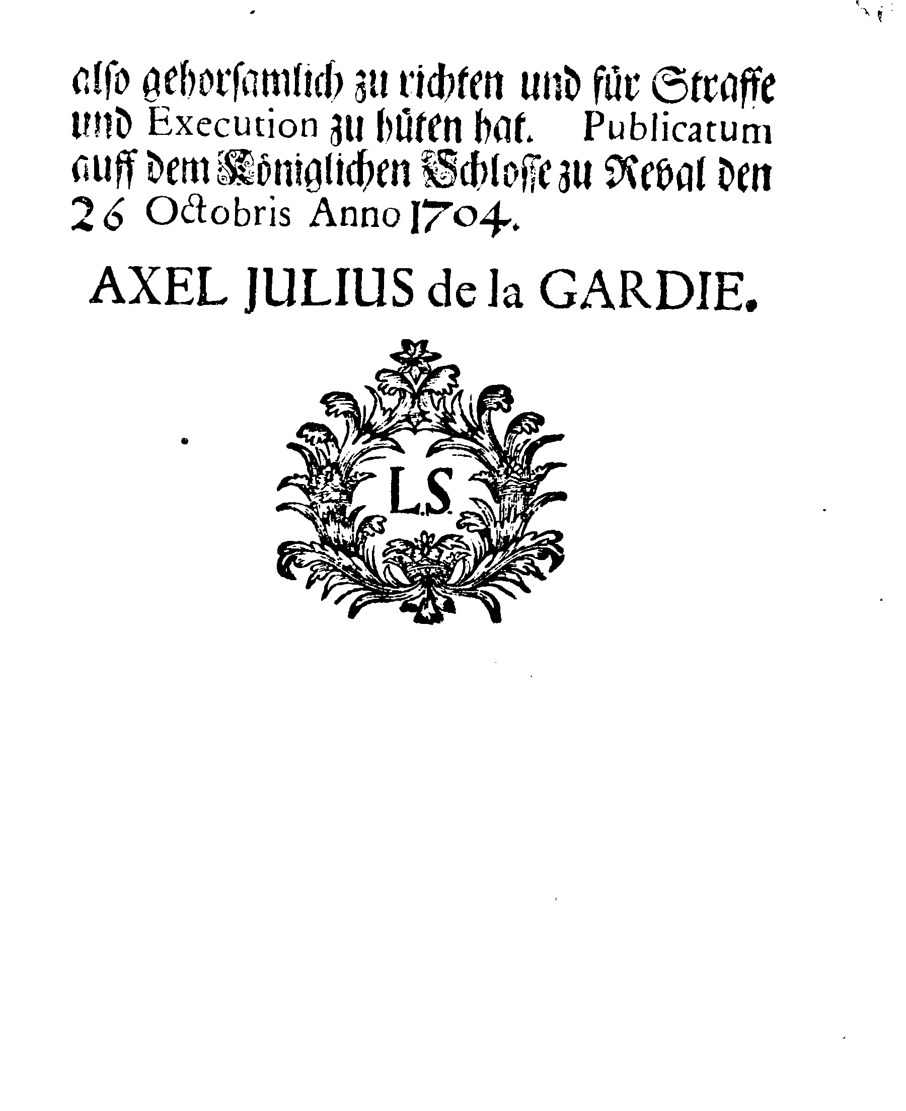 [Axel Julius De la Gardie korraldus]