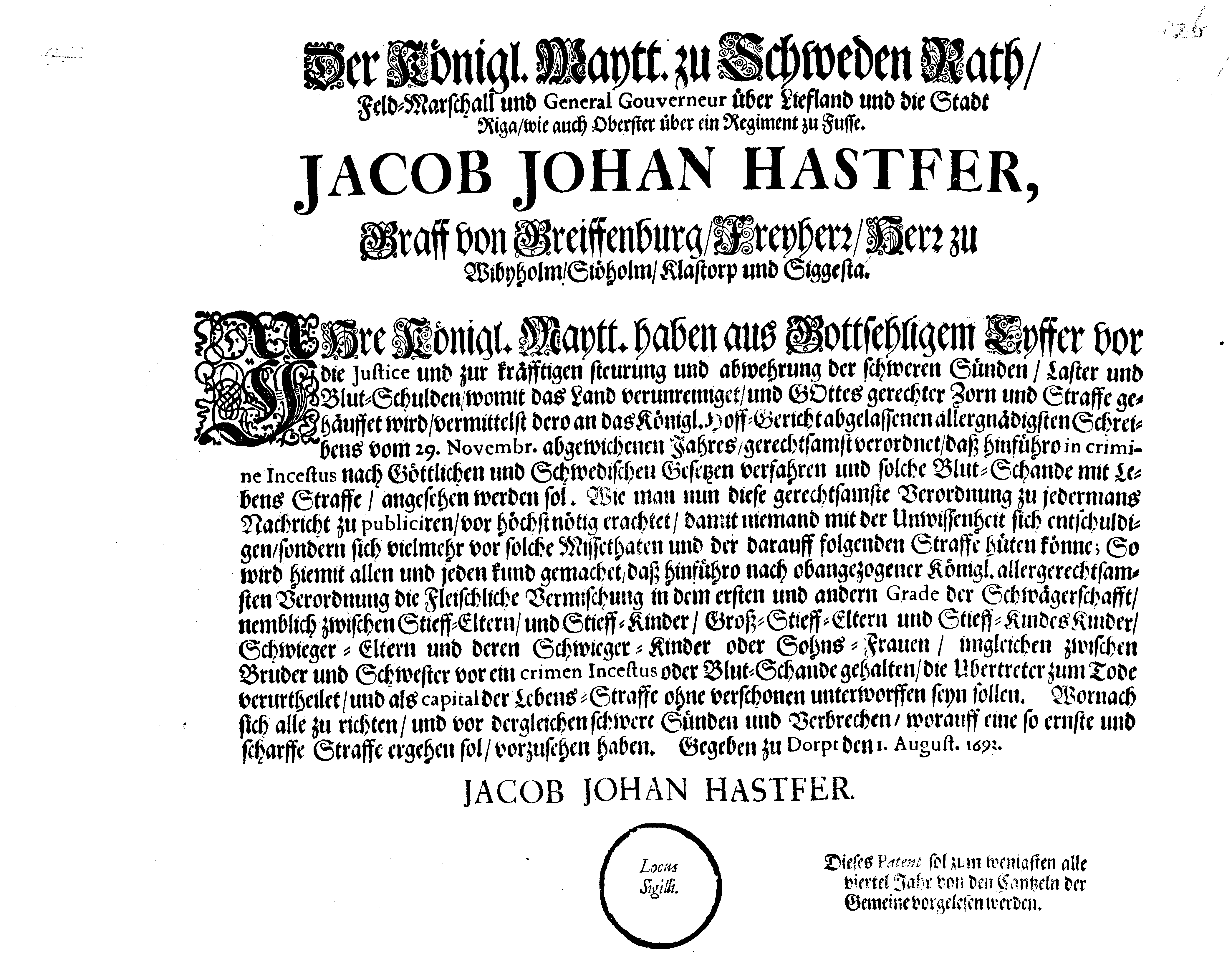 [Jacob Johan Hastferi korraldus]