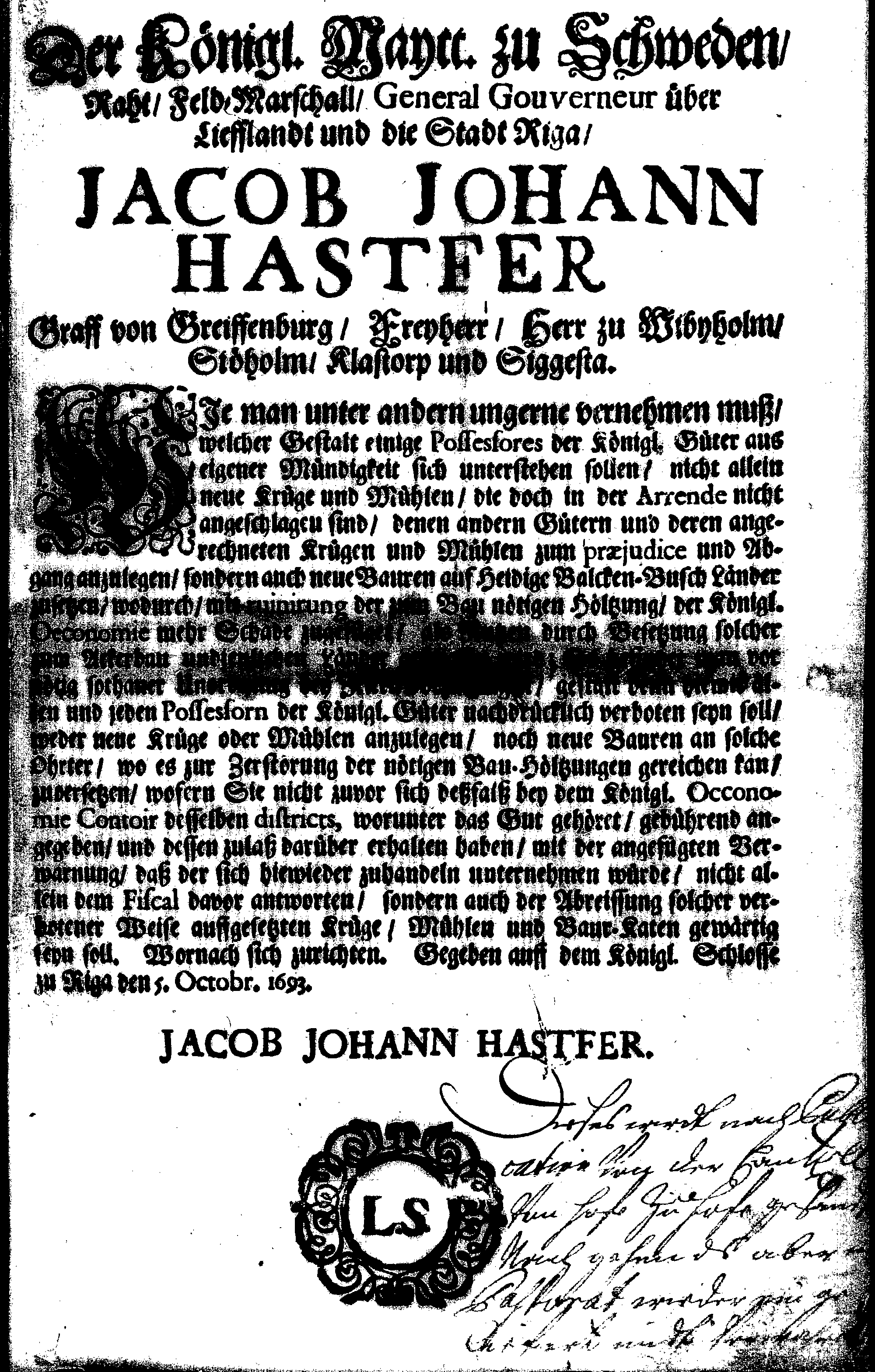 [Jacob Johan Hastferi korraldus]