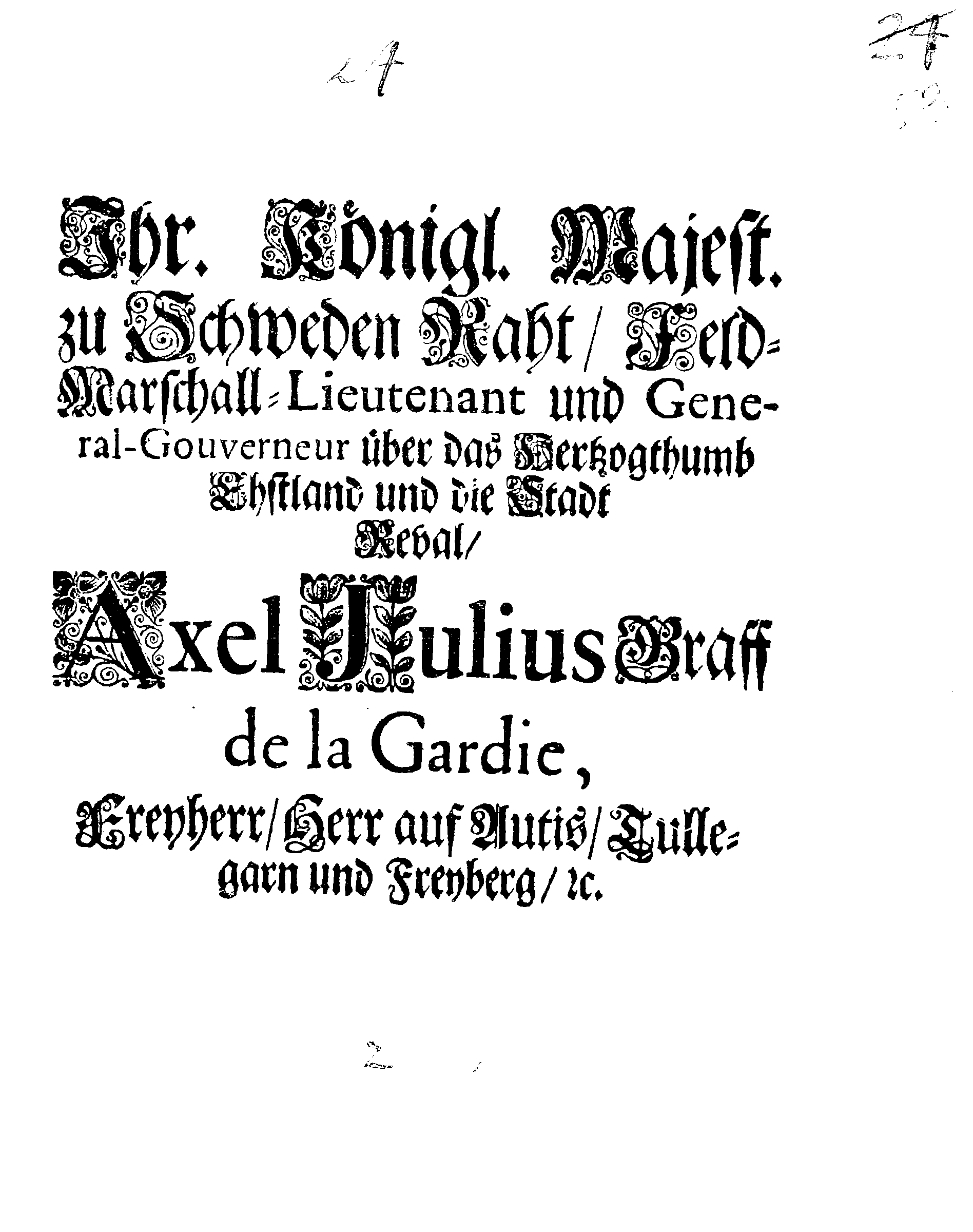 [Axel Julius De la Gardie korraldus]