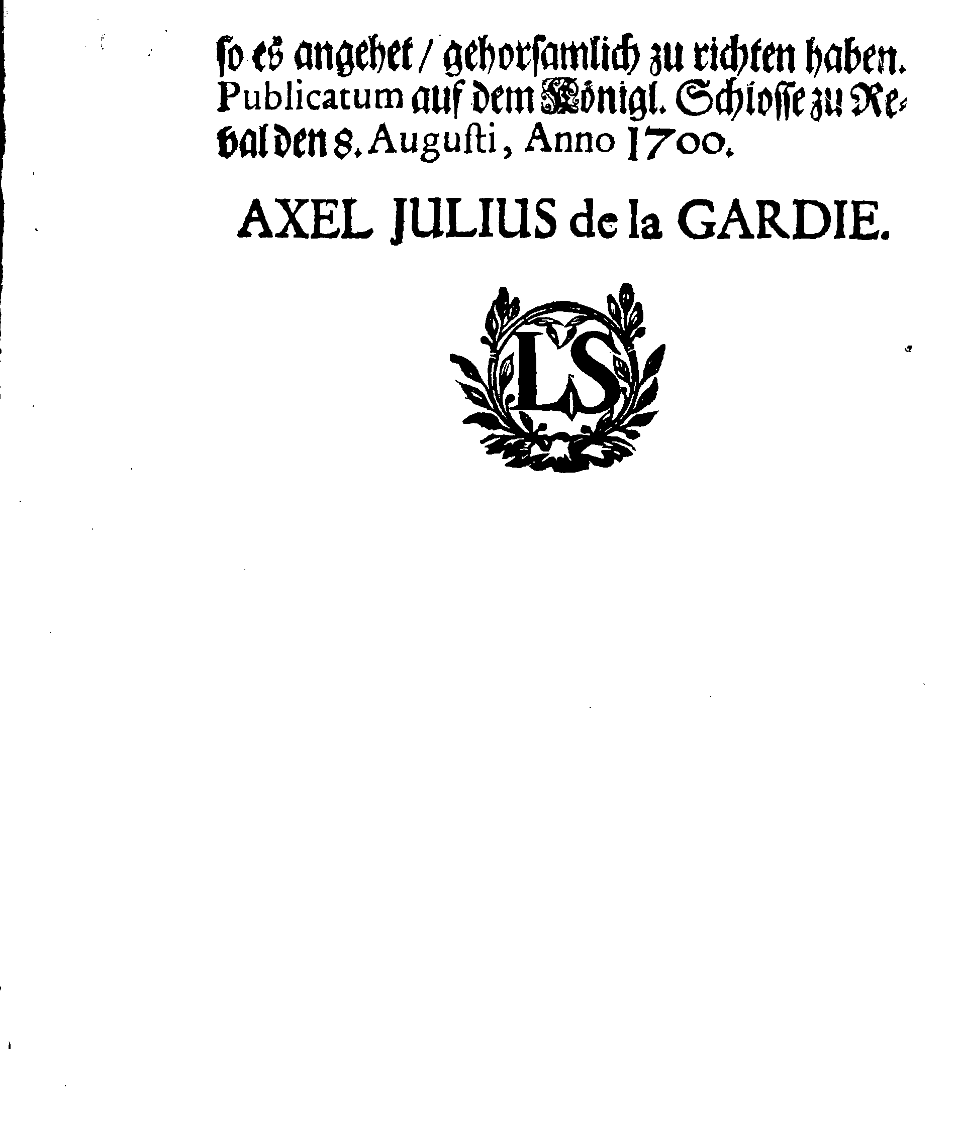 [Axel Julius De la Gardie korraldus]