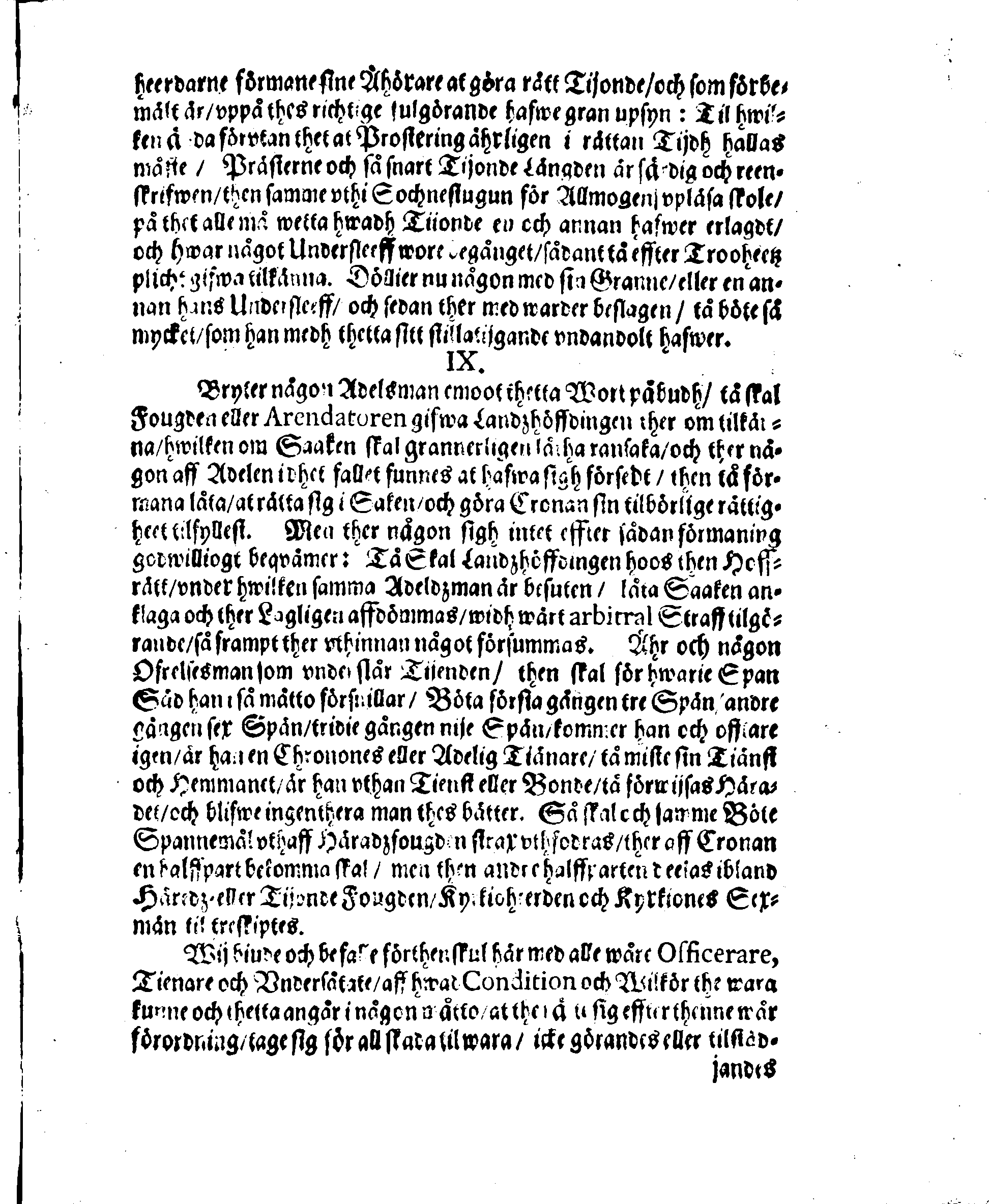 Kongl. M.tz til Swerige Ordning och Stadga, Om Kyrckiottjenderne i Rijket, giord på Rijkzdagen uthi Stockholm åhr MDCXXXVIII