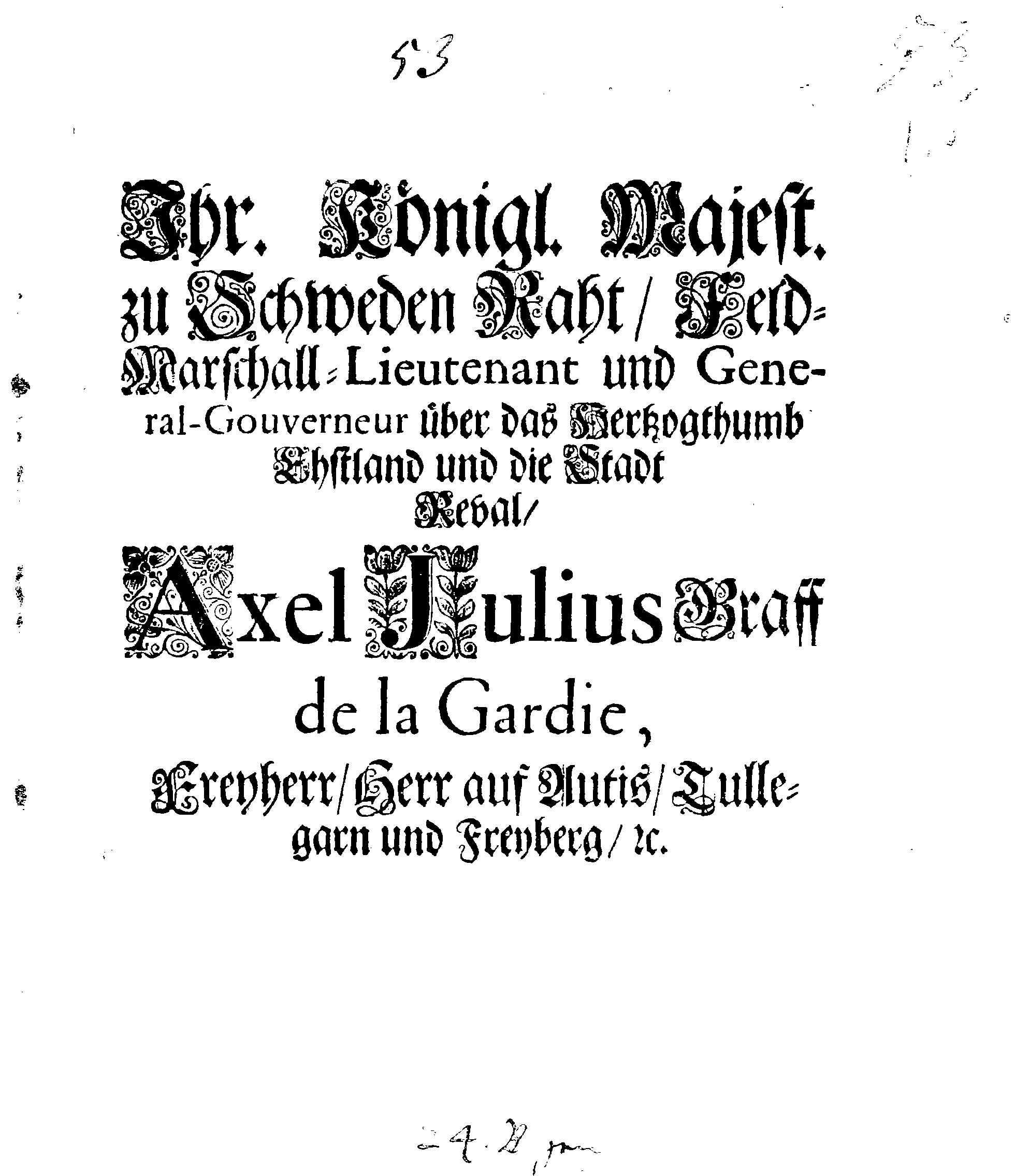 [Axel Julius De la Gardie korraldus]