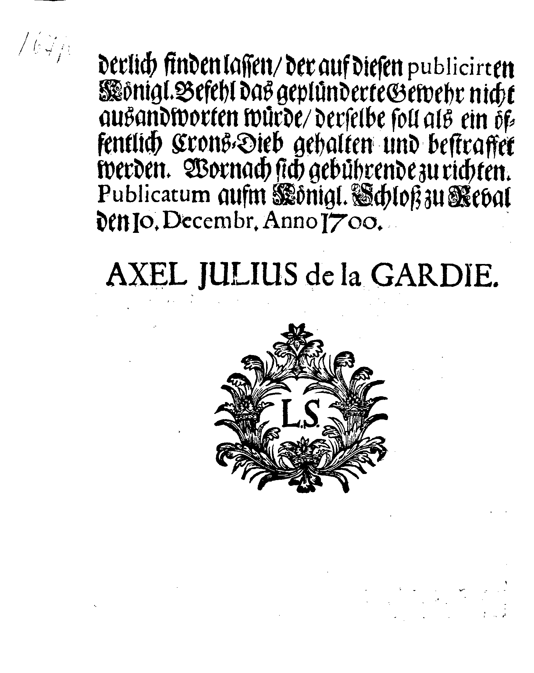 [Axel Julius De la Gardie korraldus]