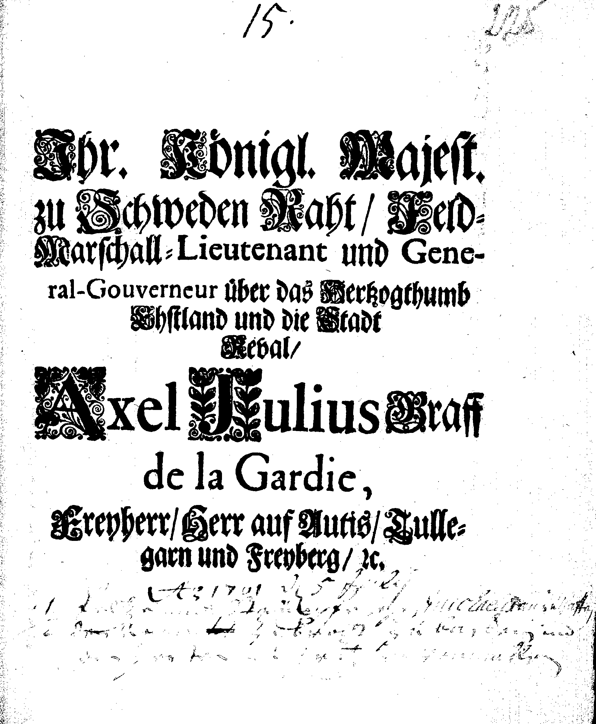 [Axel Julius De la Gardie korraldus]