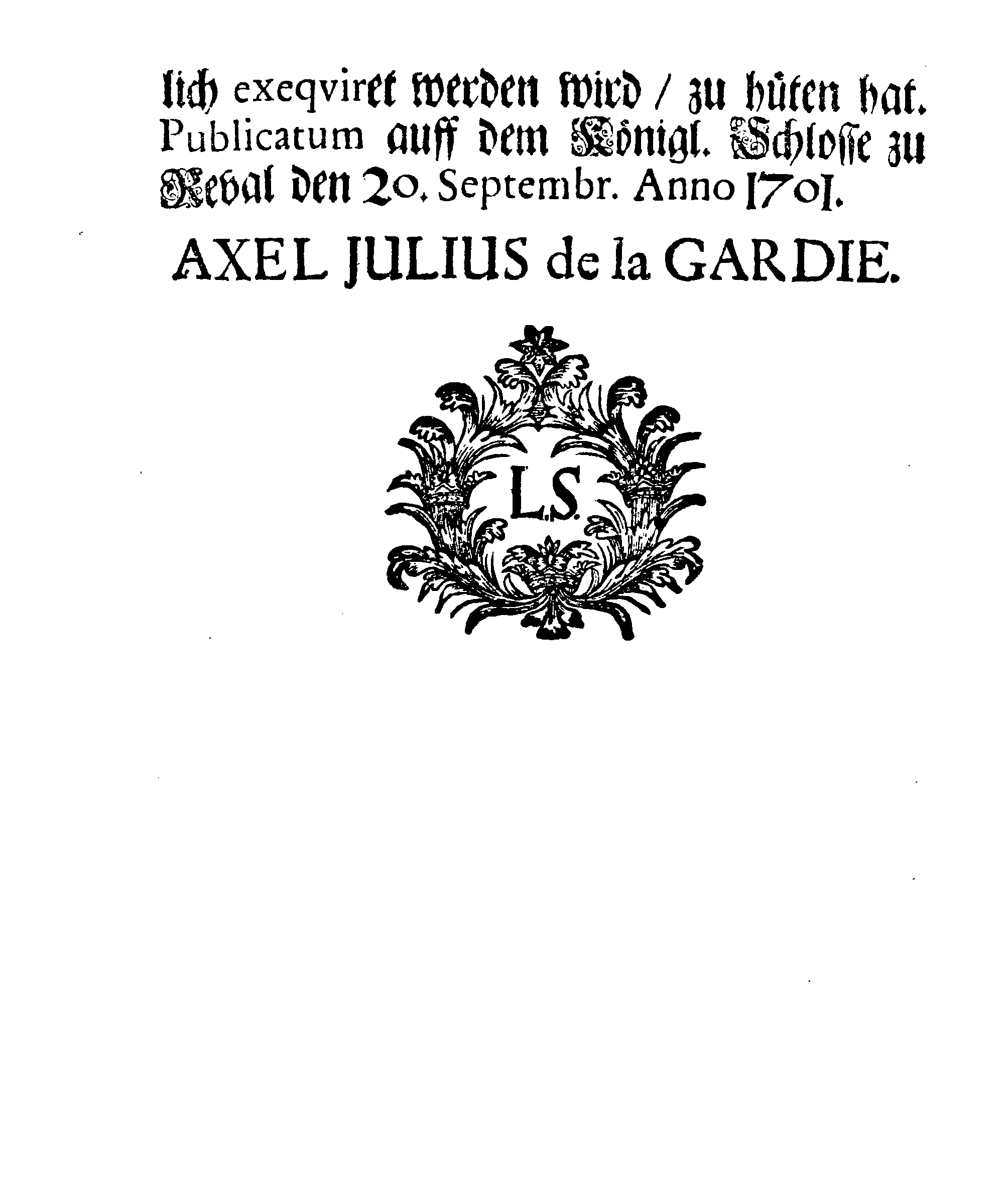 [Axel Julius De la Gardie korraldus]