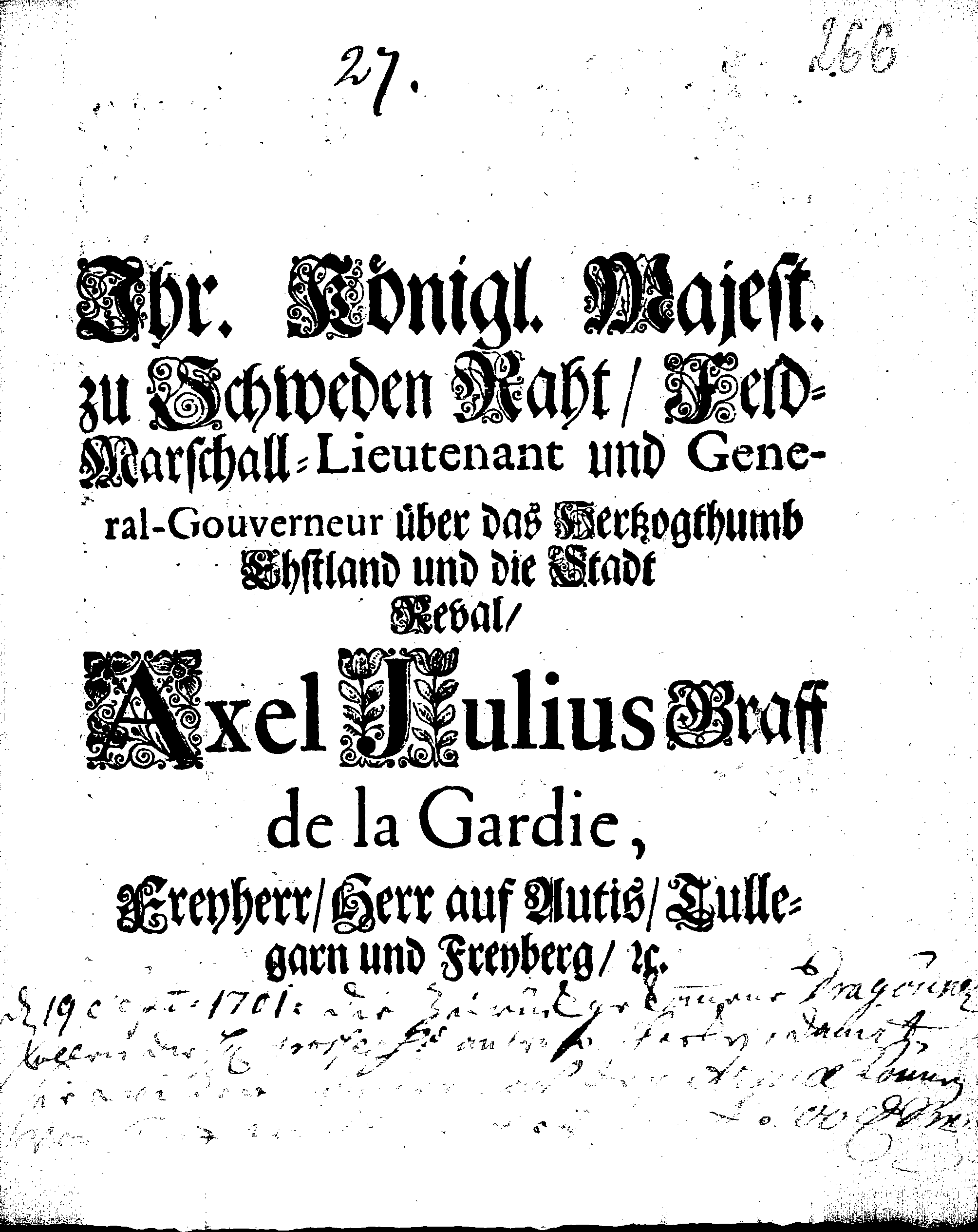 [Axel Julius De la Gardie korraldus]