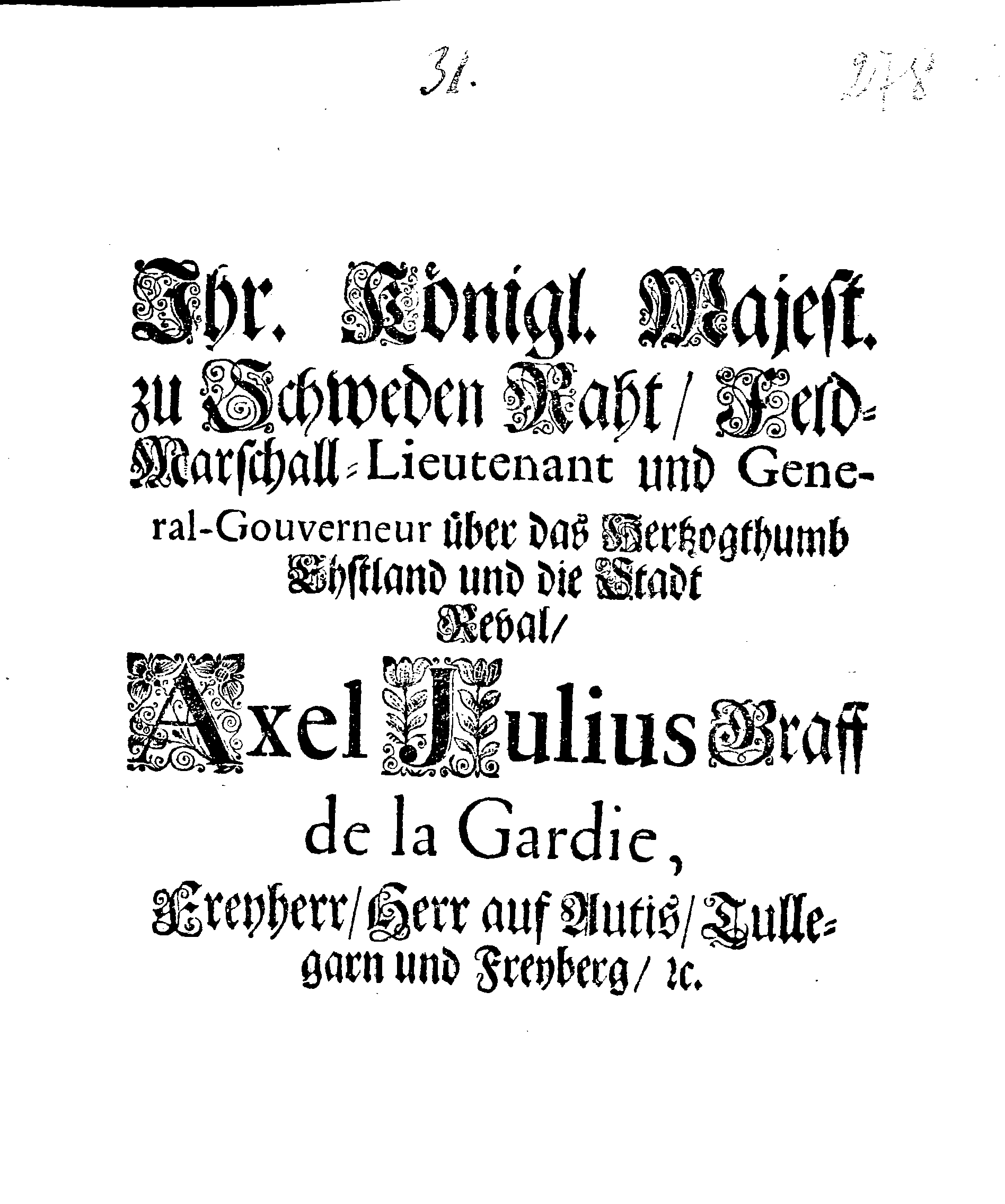 [Axel Julius De la Gardie korraldus]