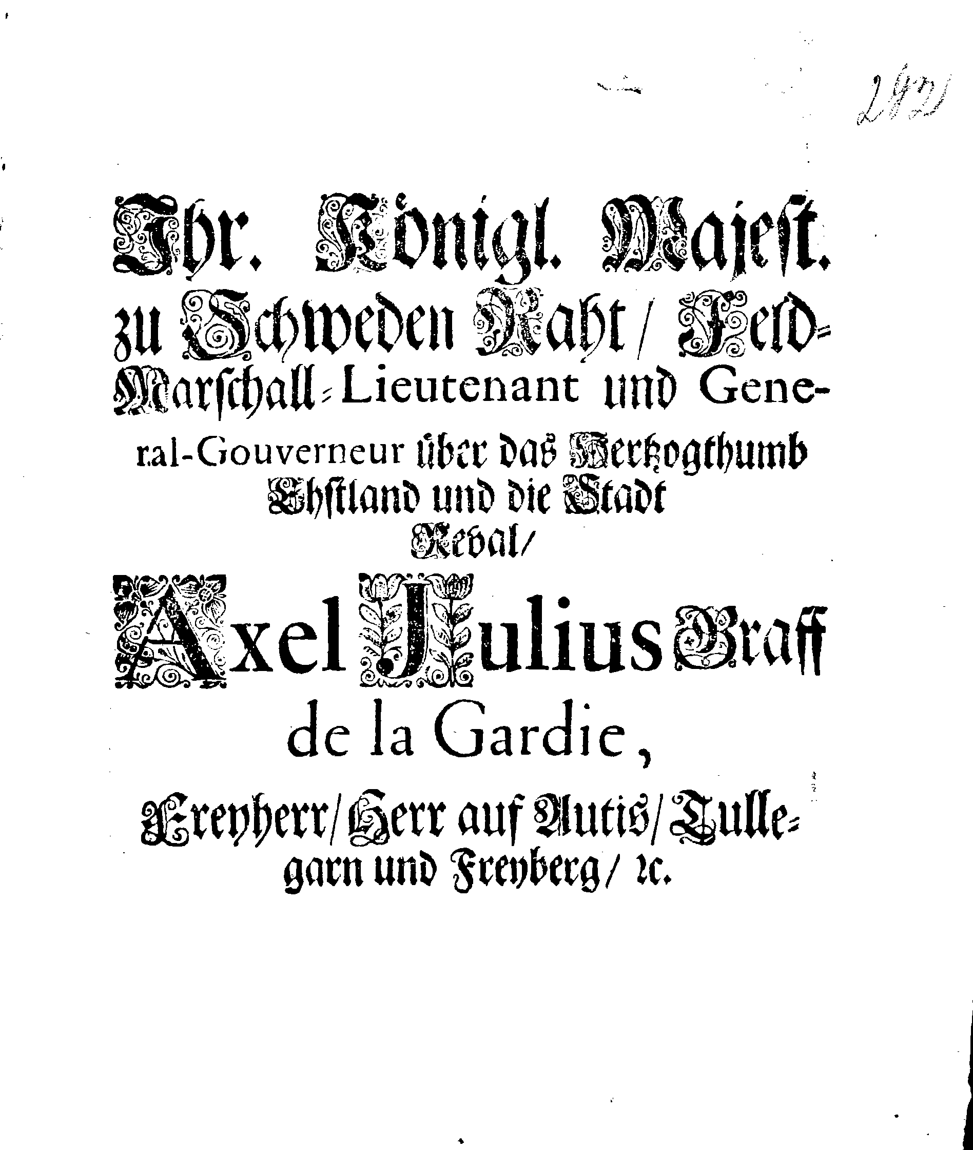 [Axel Julius De la Gardie korraldus]