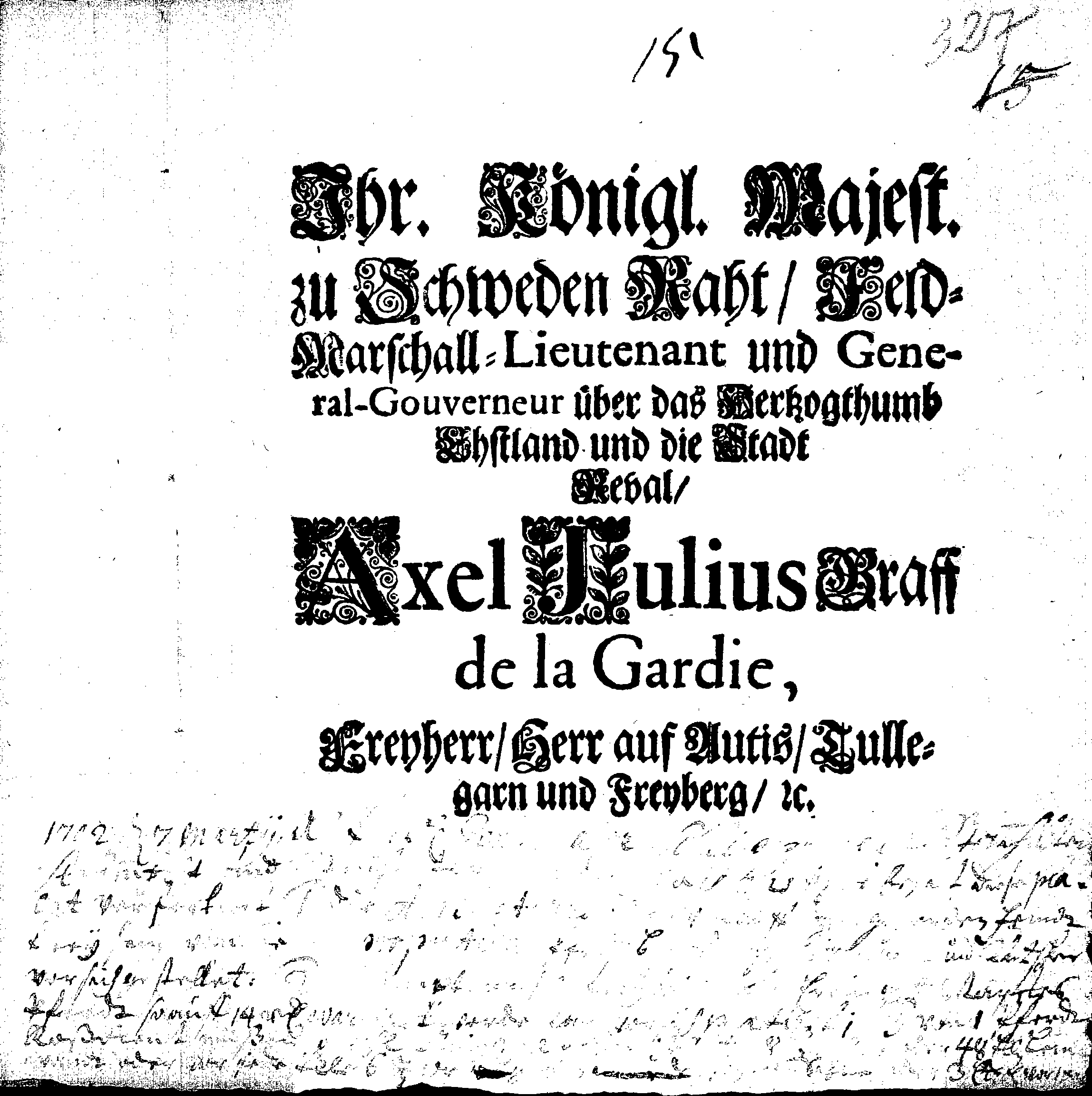 [Axel Julius De la Gardie korraldus]