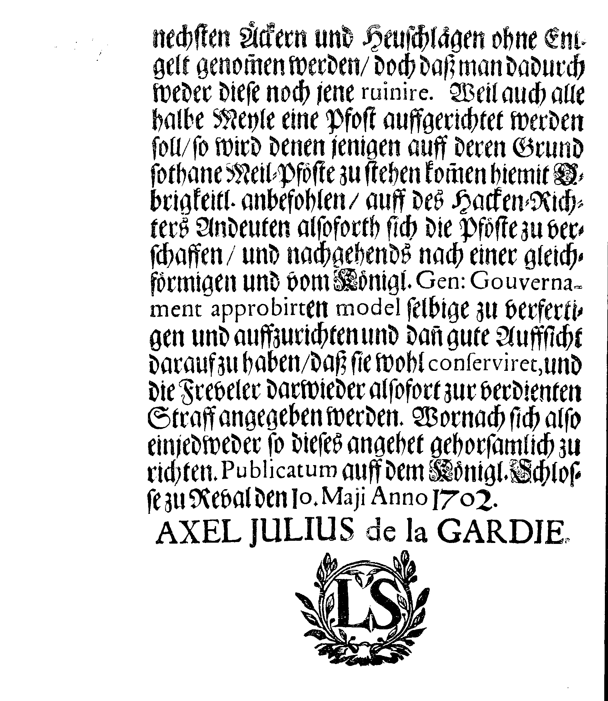 [Axel Julius De la Gardie korraldus]